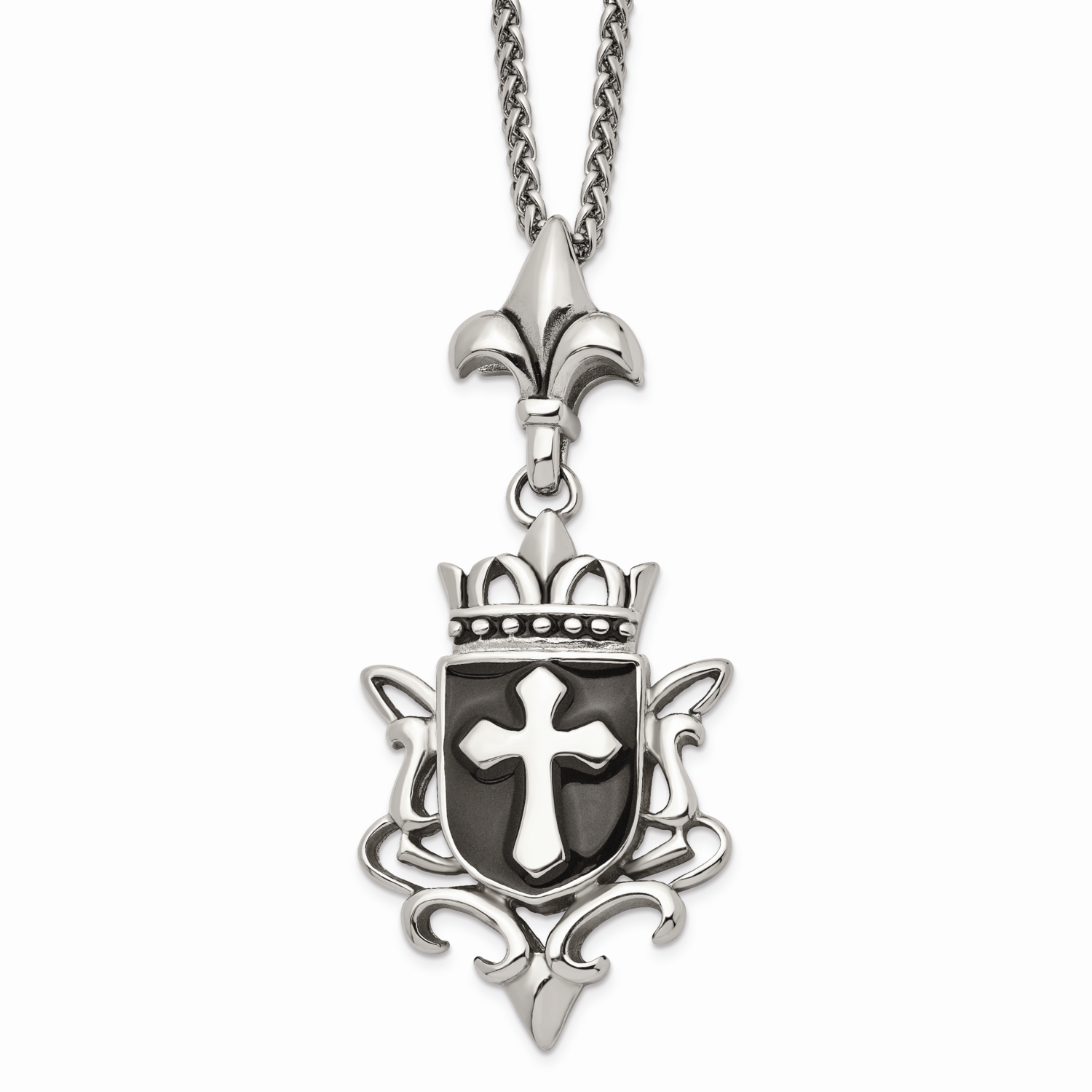 Enameled Cross Necklace Stainless Steel Antiqued SRN1623-22