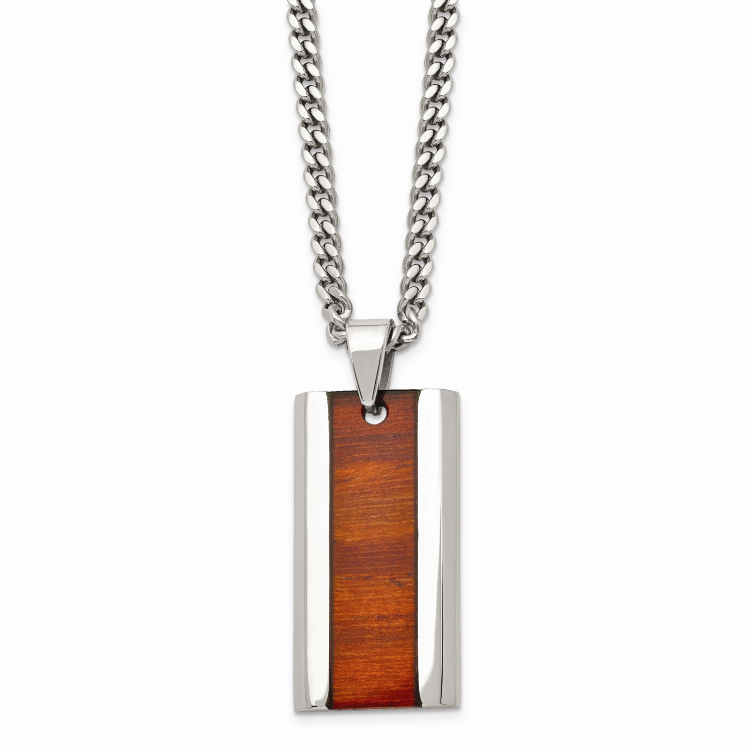 Red Wood Inlay Enameled Necklace Stainless Steel Polished SRN1630-20