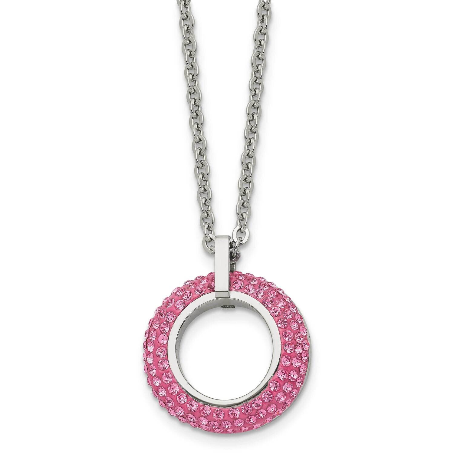Pink Crystal Circle Necklace Stainless Steel Polished SRN1637-18