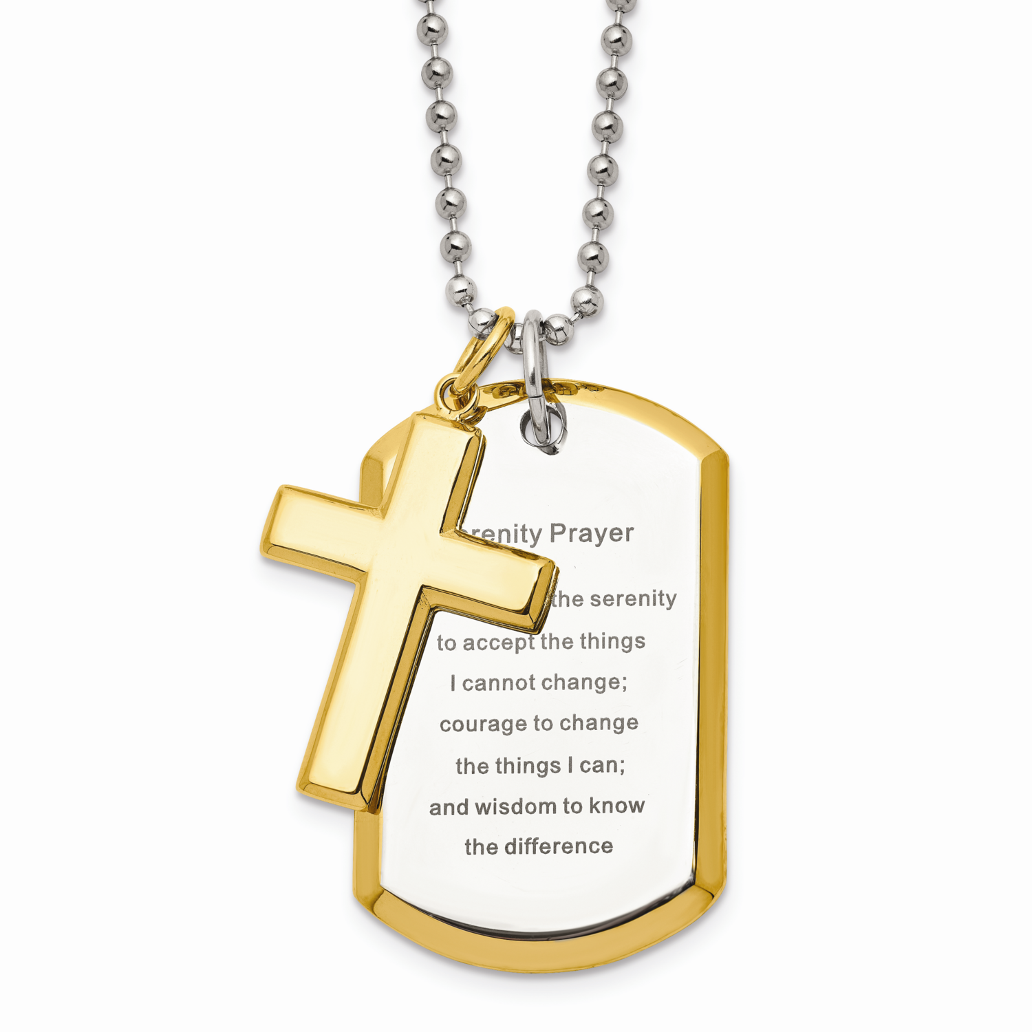 Yellow IP-plated Serenity Prayer Necklace Stainless Steel Polished SRN1642-24 by Chisel, MPN: SRN16…