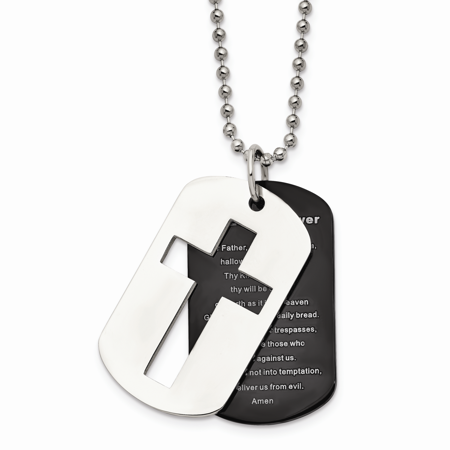 Black IP-plated Lord's Prayer Necklace Stainless Steel Polished SRN1643-24