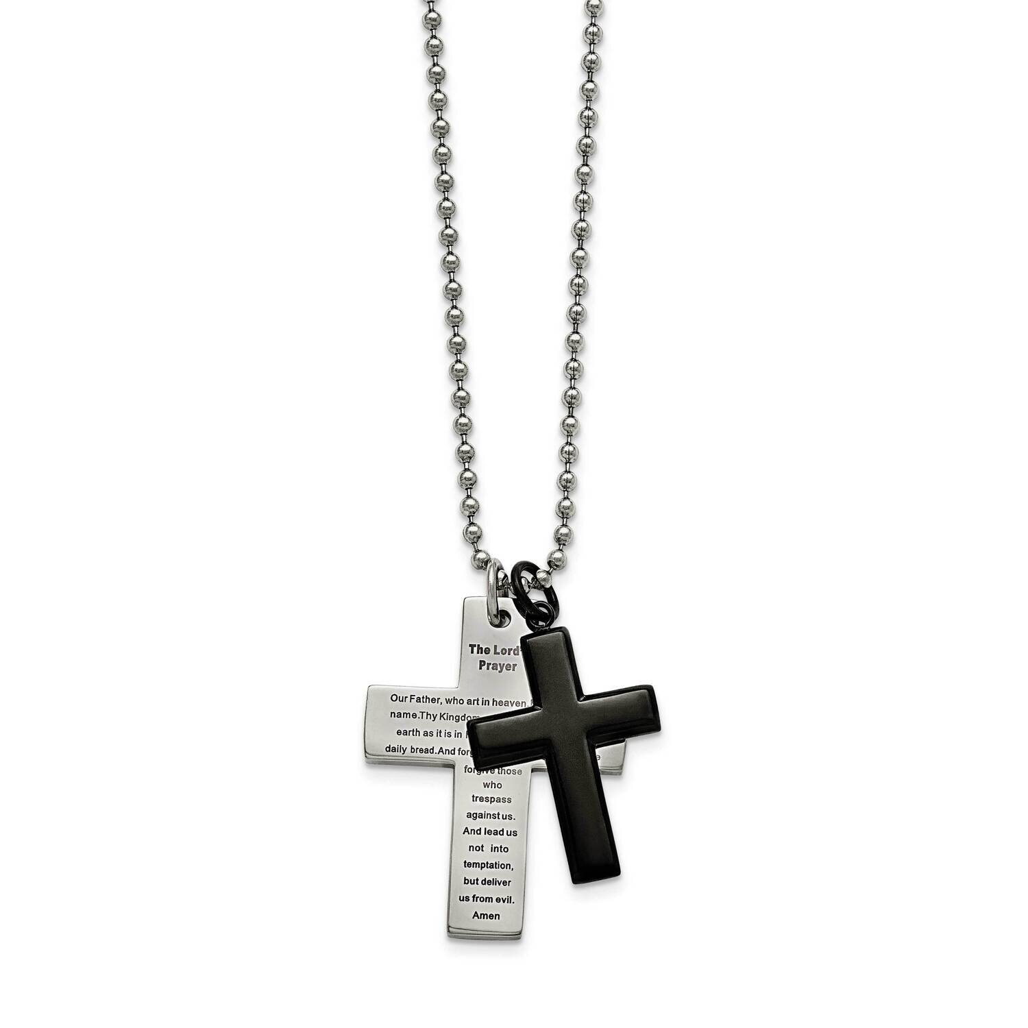 Black IP-plated Lord's Prayer Cross Necklace Stainless Steel Polished SRN1645-24
