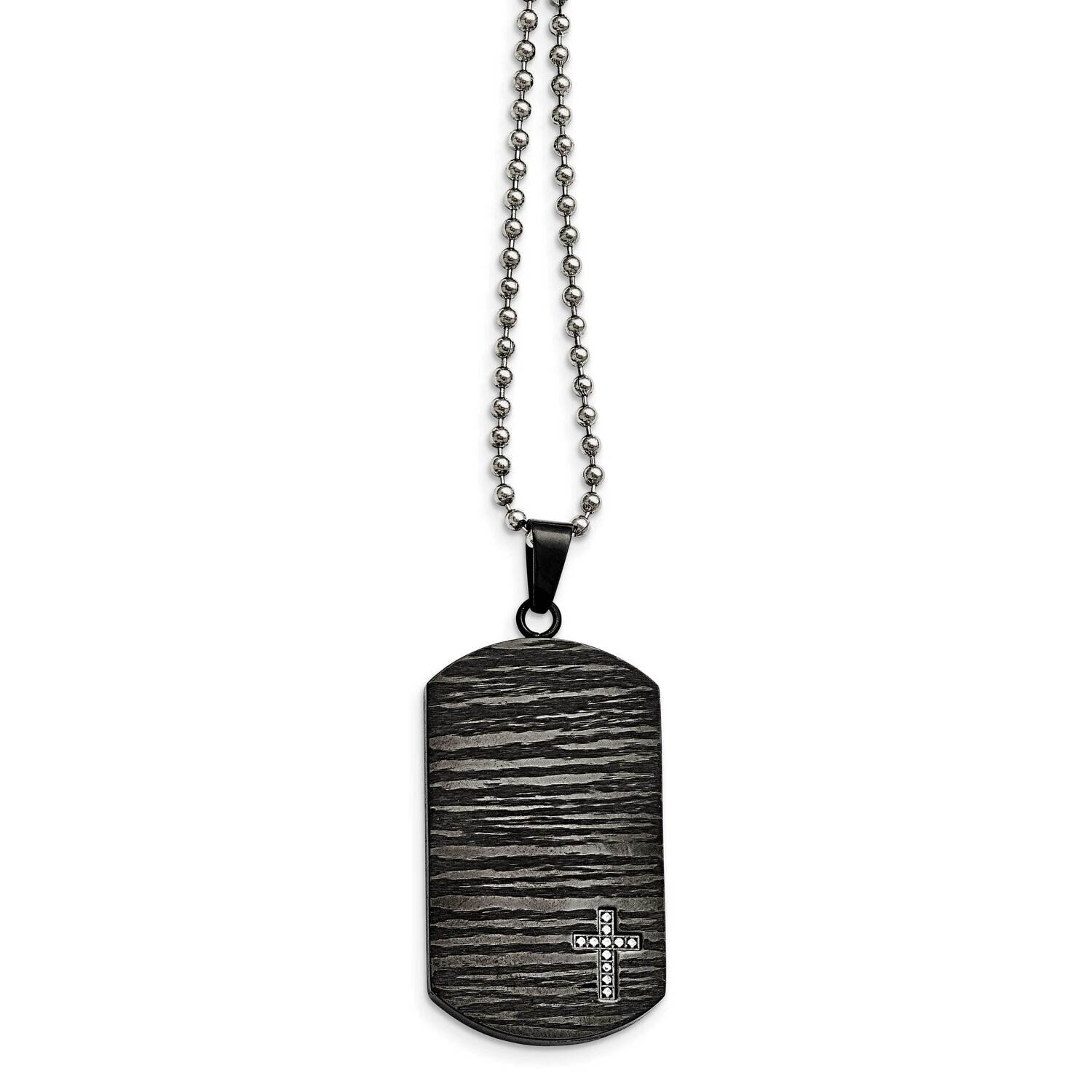 Brushed IP-plated 1/10ct.tw Dia Dog Tag Necklace Stainless Steel Polished SRN1656-24