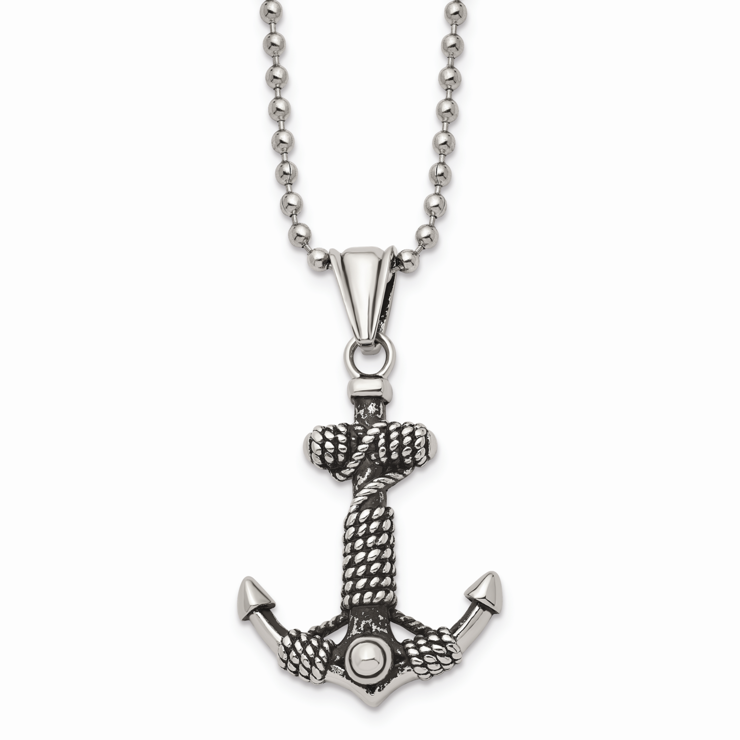Antiqued Anchor Necklace Stainless Steel Polished SRN1659-24