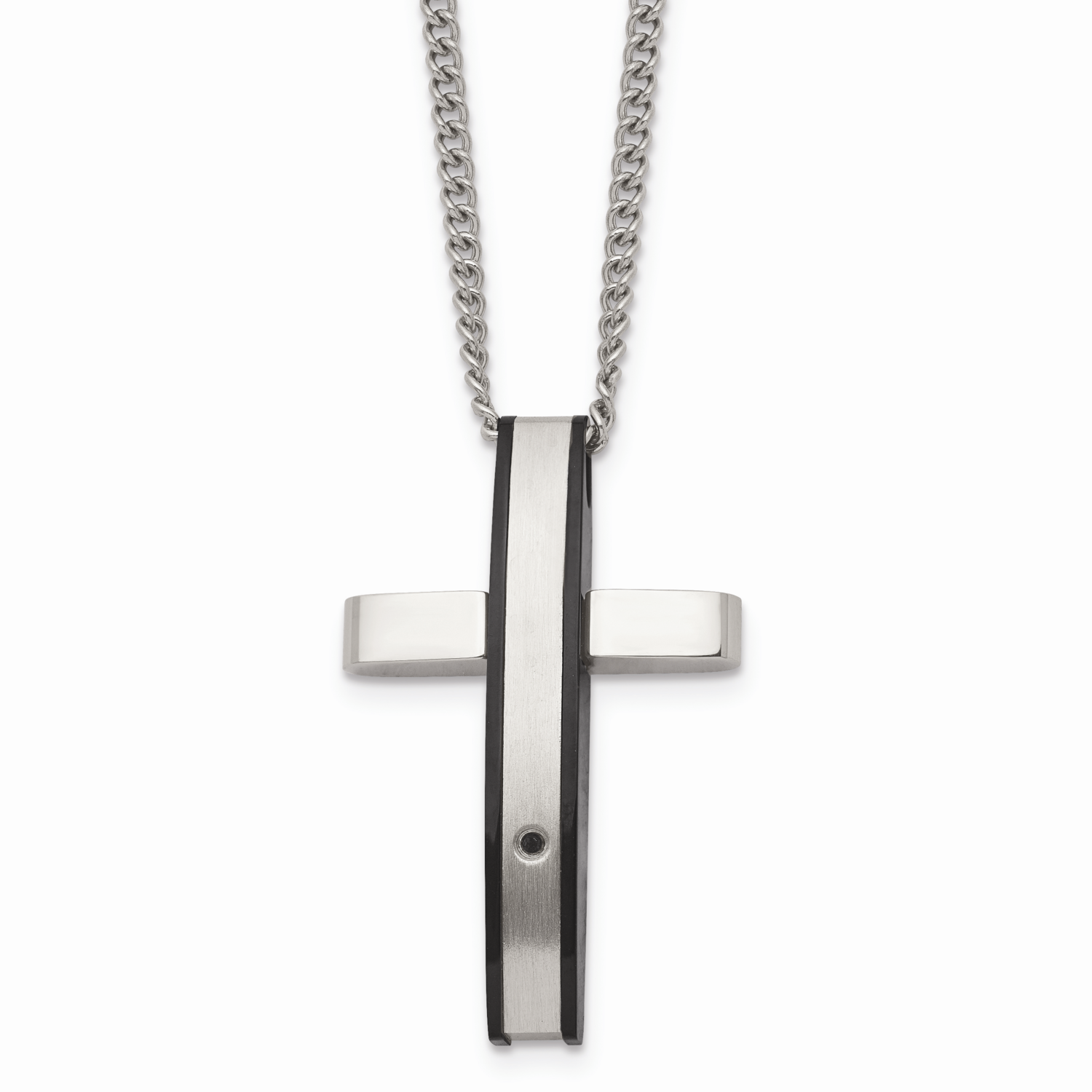 Black IP-plated 1pt.Diamond Cross Necklace Stainless Steel Polished SRN1663-24 by Chisel, MPN: SRN1…