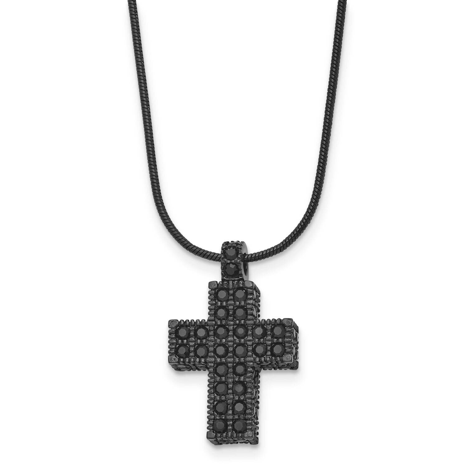 Black IP-plated Black Crystal Cross 2 Inch Extension Necklace Stainless Steel SRN1698-17.75