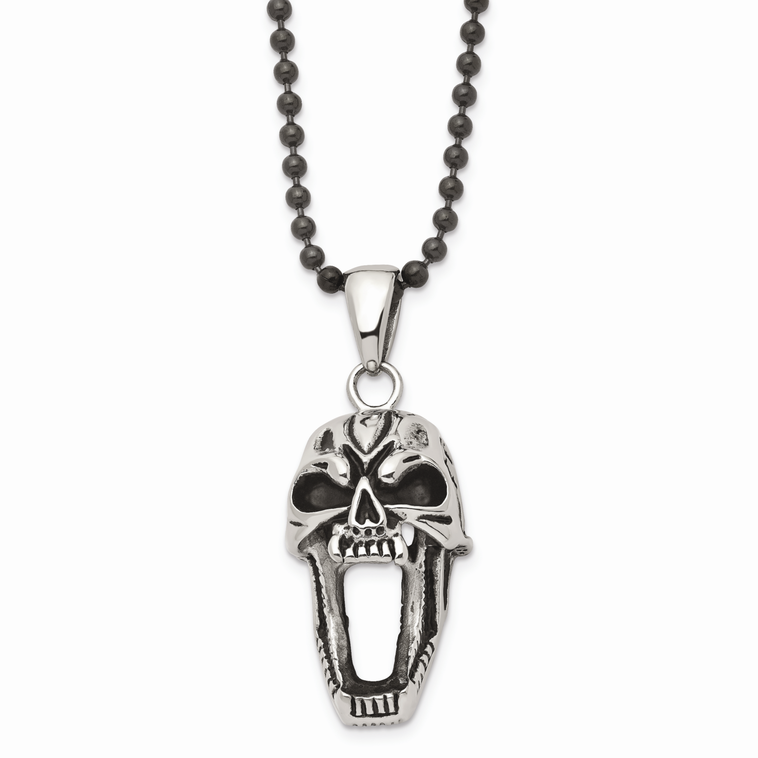 Antiqued Skull Necklace Stainless Steel Polished SRN1699-22