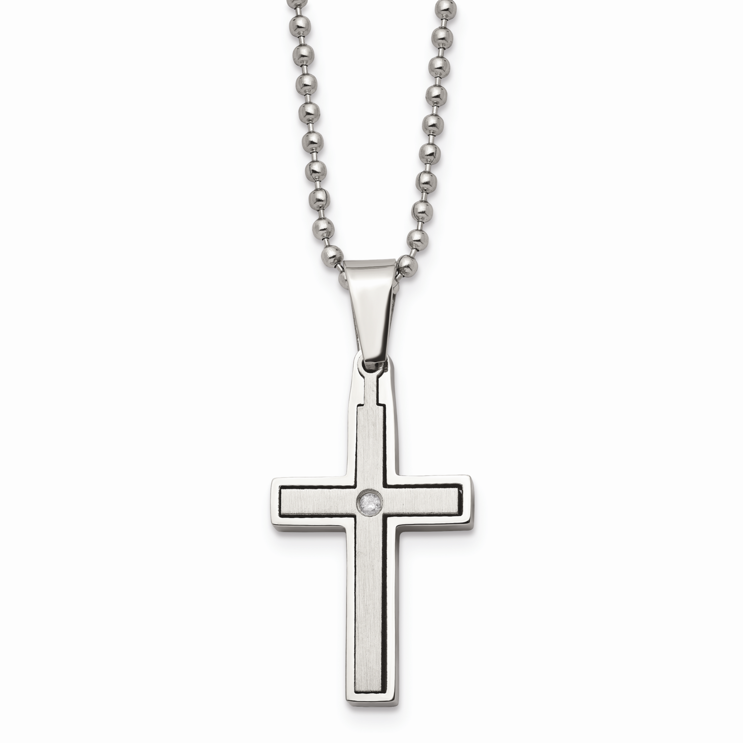 Diamond Accent Cross Necklace Stainless Steel SRN170-22 by Chisel, MPN: SRN170-22, 883957718279