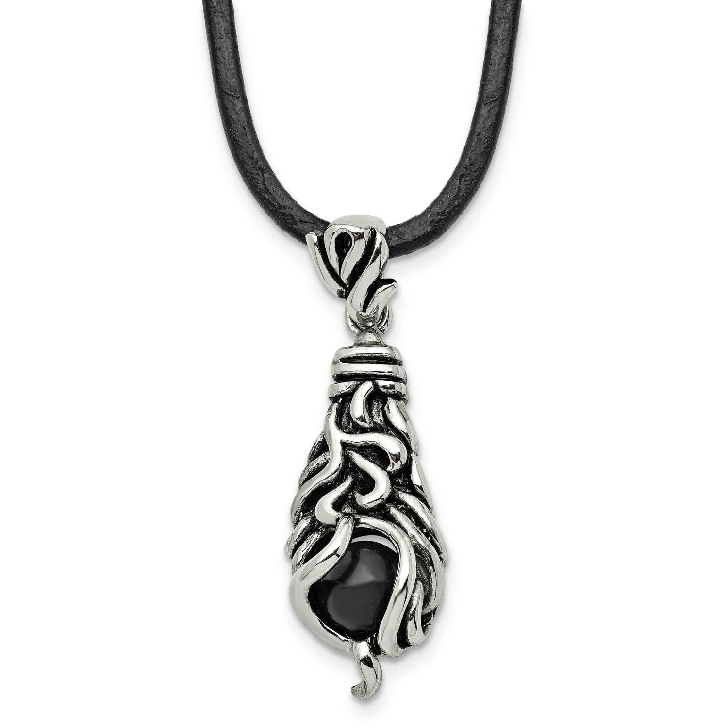 Antiqued Moveable Black Agate Necklace Stainless Steel Polished SRN1707-20