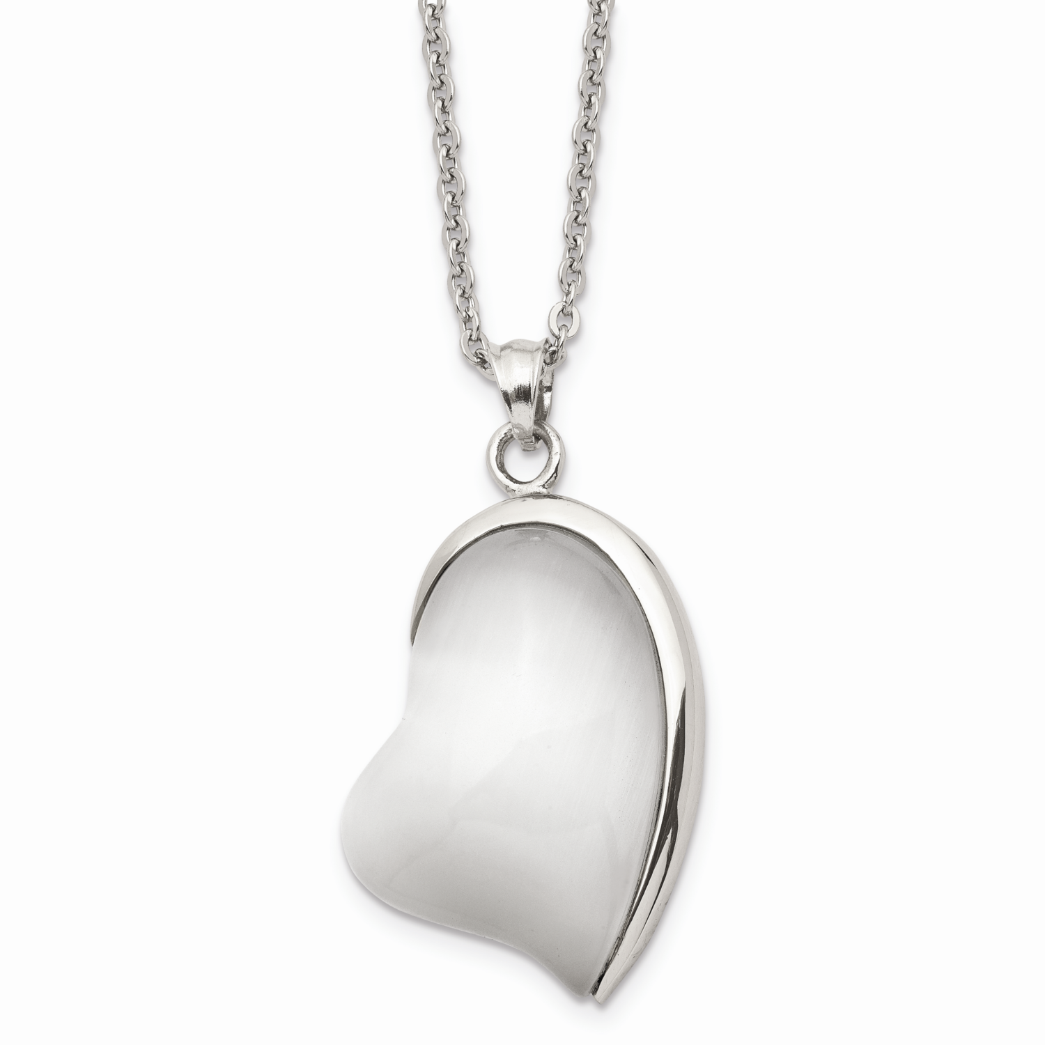 White Cat's Eye Heart Necklace Stainless Steel Polished SRN1709-20