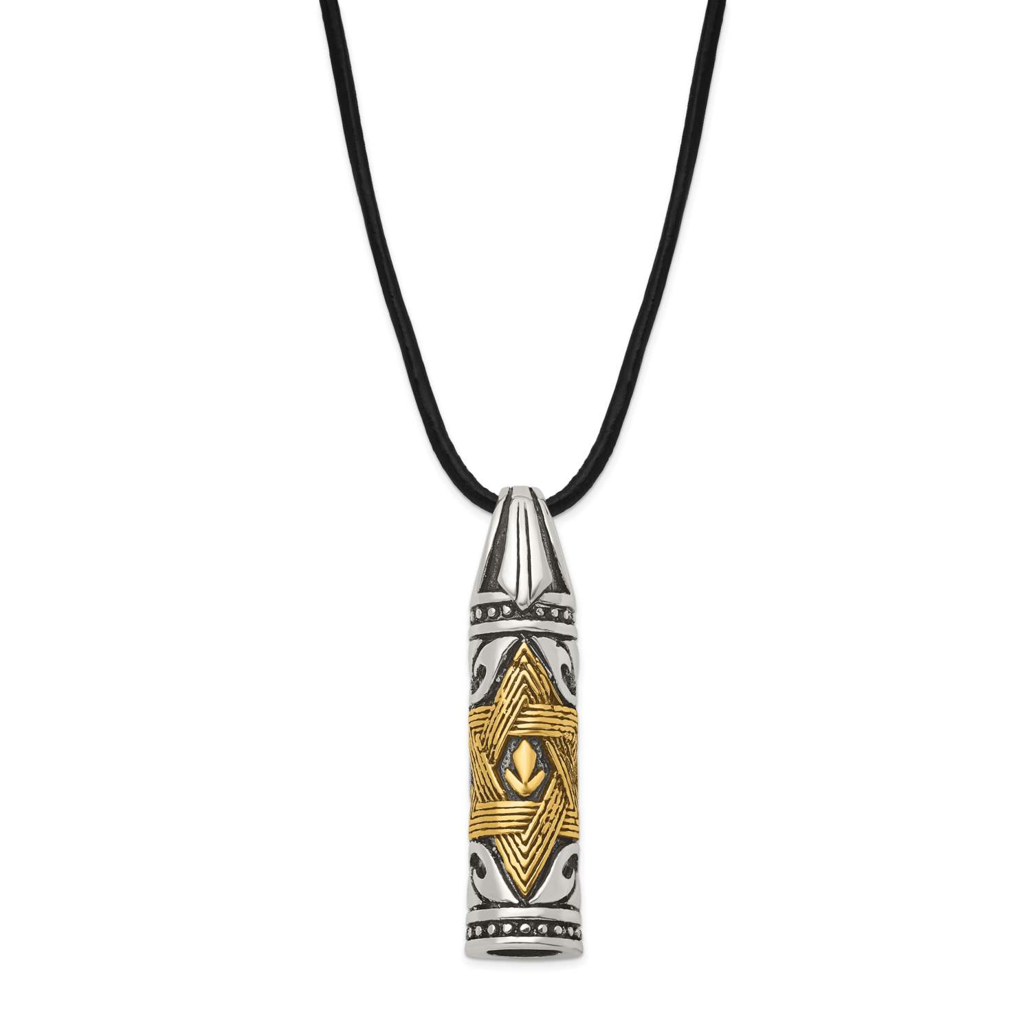 Antiqued Star of David Cylinder Necklace Stainless Steel Polished SRN1710-20 by Chisel, MPN: SRN171…