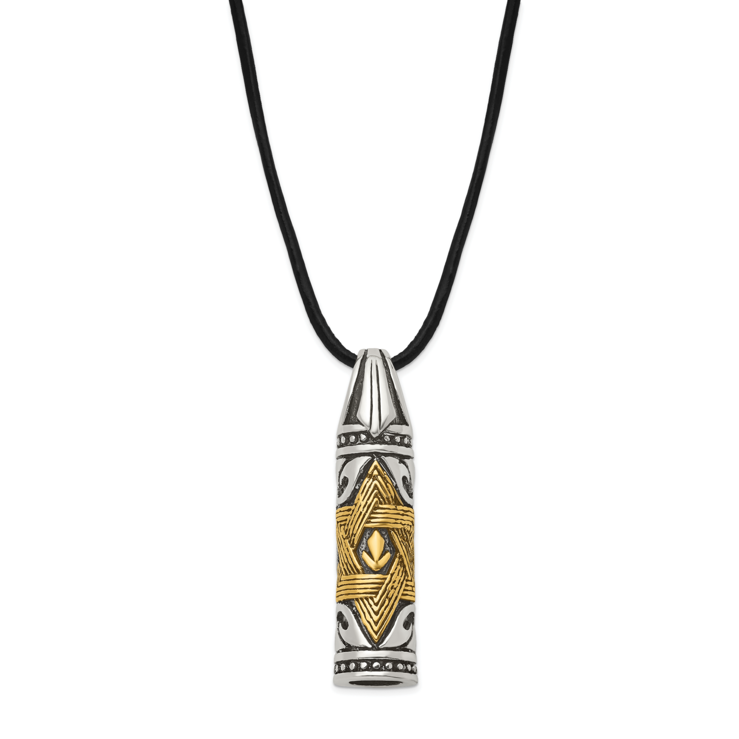 Antiqued Star of David Cylinder Necklace Stainless Steel Polished SRN1710-20