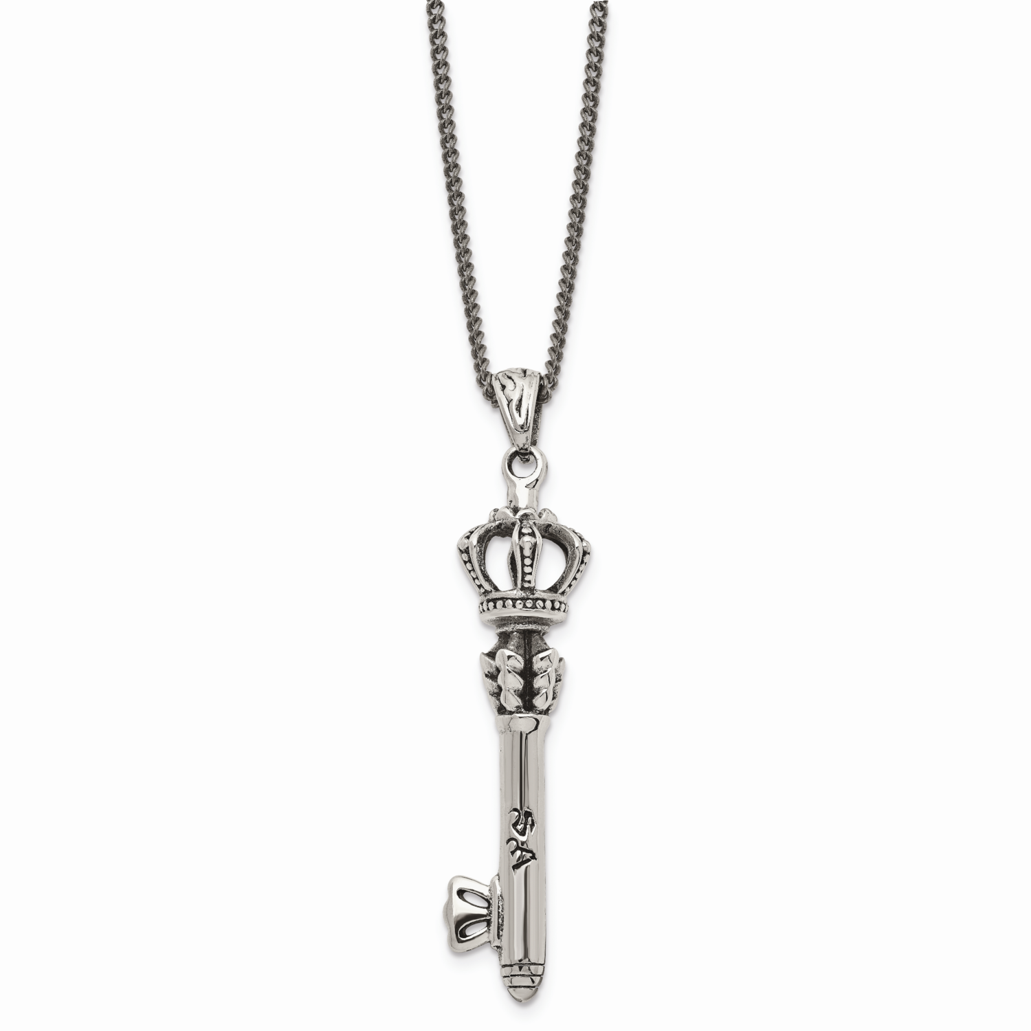 Antiqued Crown Key Necklace Stainless Steel Polished SRN1716-20