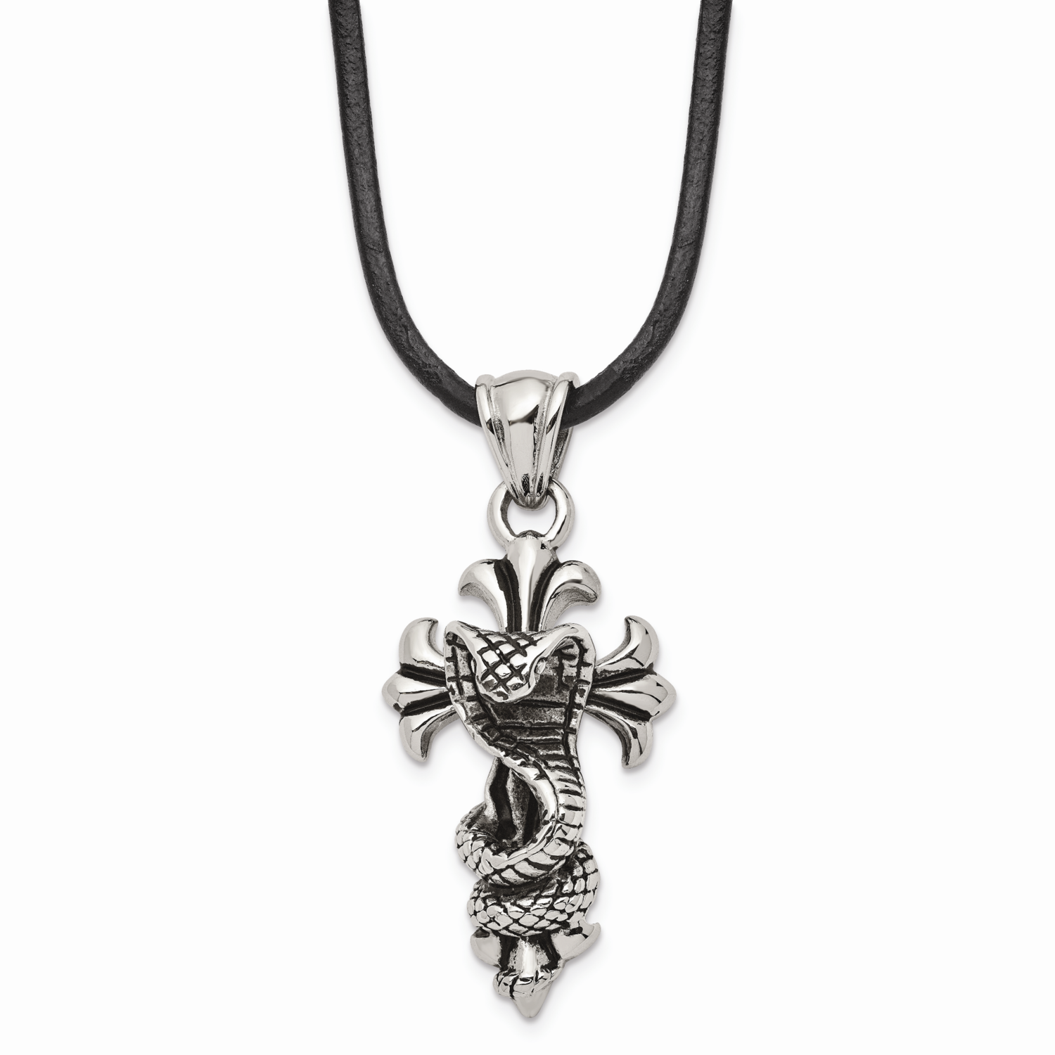 Antiqued Snake Cross Necklace Stainless Steel Polished SRN1720-20 by Chisel, MPN: SRN1720-20, 19110…