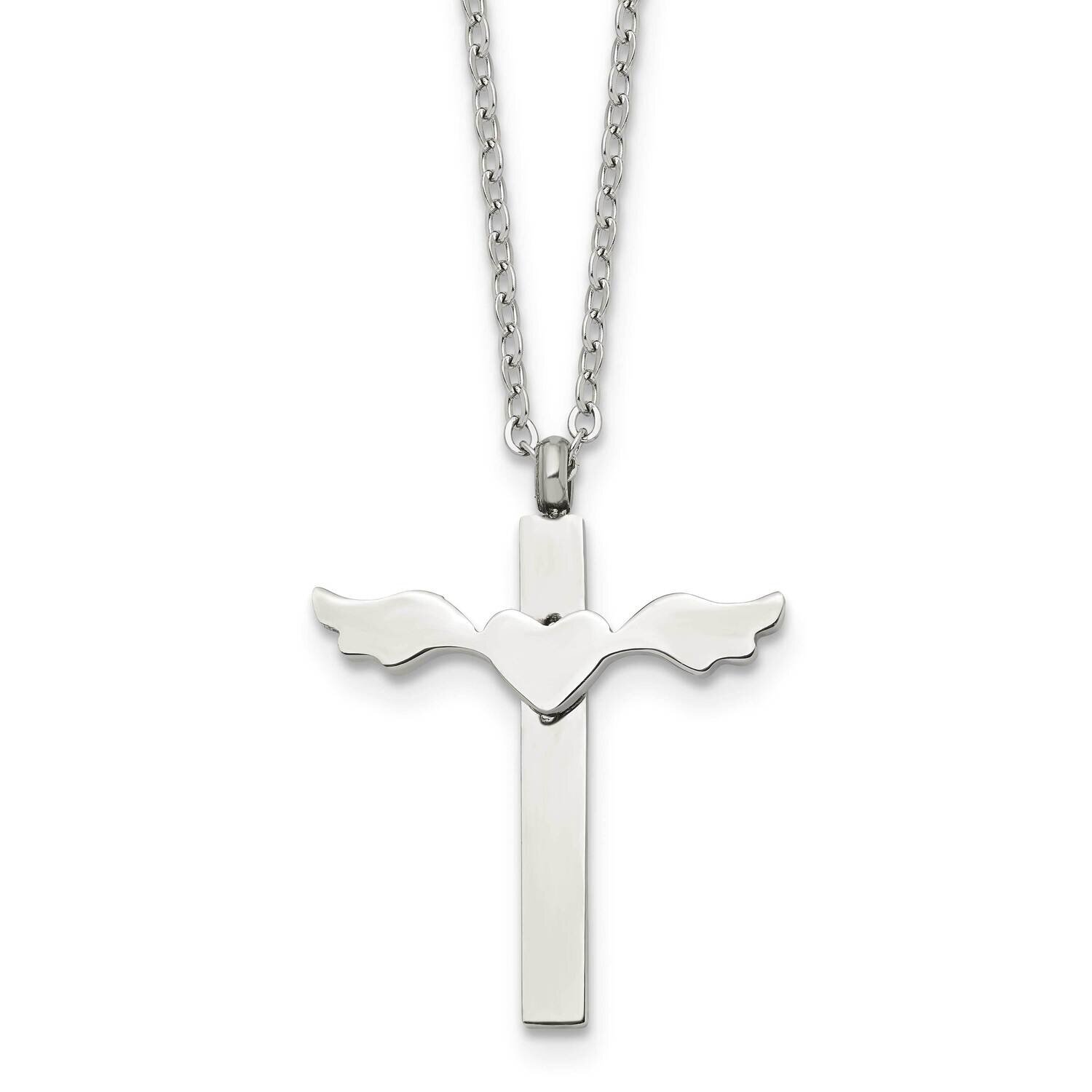 Cross with Heart Necklace Stainless Steel Polished SRN1847-18.25