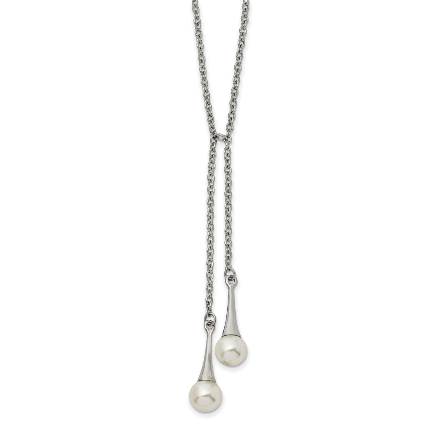Simulated Pearl 2 Inch Extension Necklace Stainless Steel Polished SRN2144-14