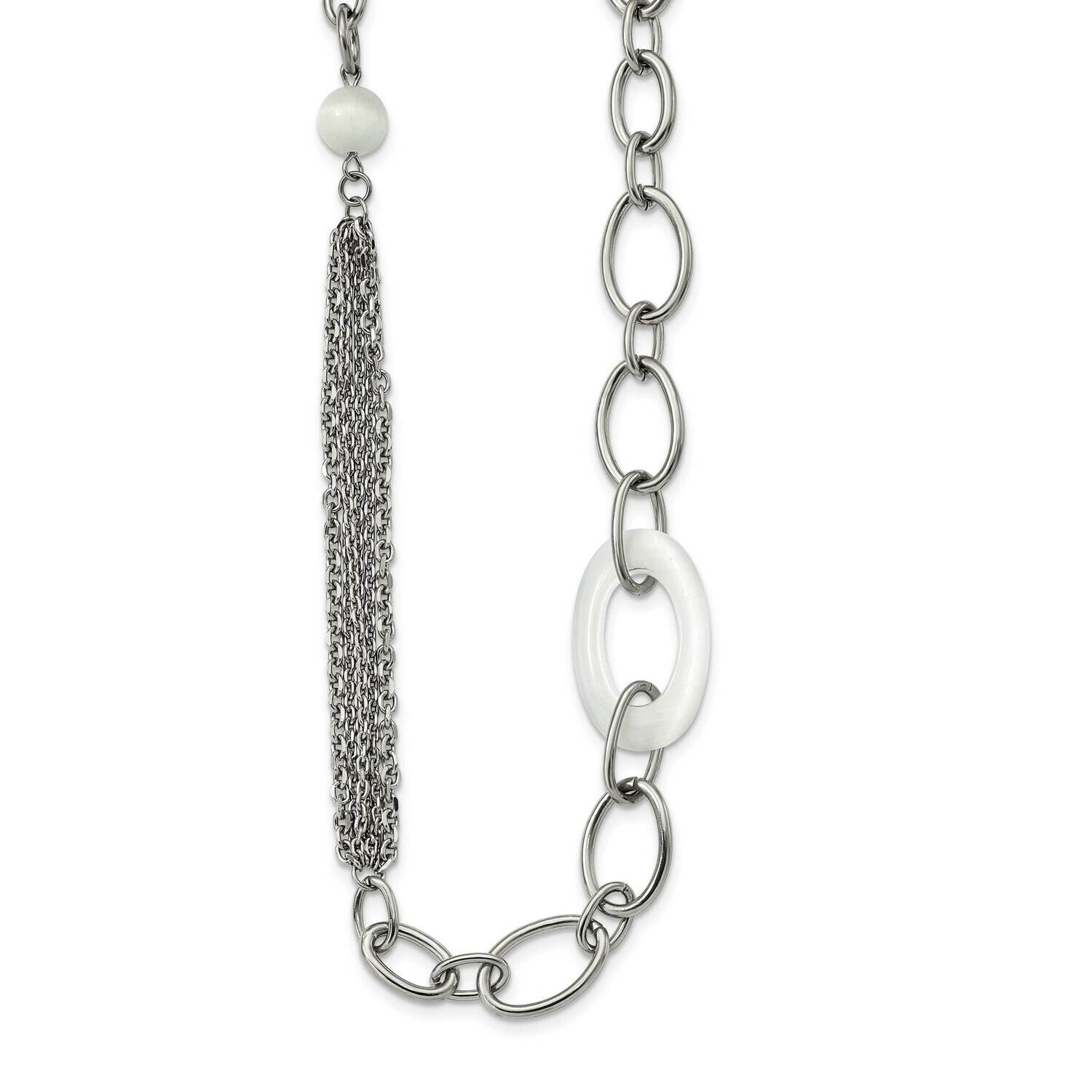 White Cat&#39;s Eye Slip-on Necklace Stainless Steel Polished SRN2215-38 by Chisel, MPN: SRN2215-38, 19…