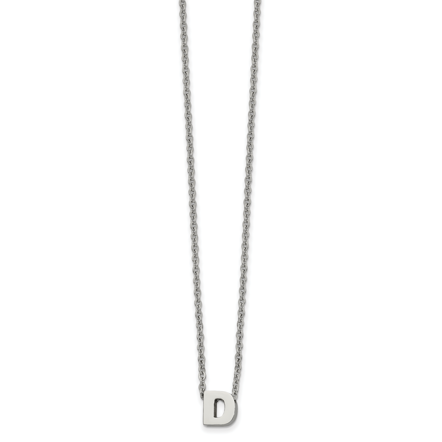 letter D 2 Inch Extension 18 Inch Necklace Stainless Steel Polished SRN2497D-18 by Chisel, MPN: SRN…