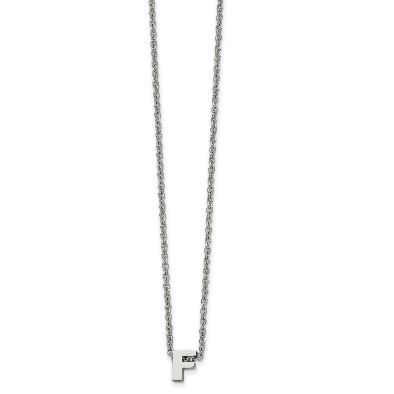 letter F 2 Inch Extension 18 Inch Necklace Stainless Steel Polished SRN2497F-18 by Chisel, MPN: SRN…