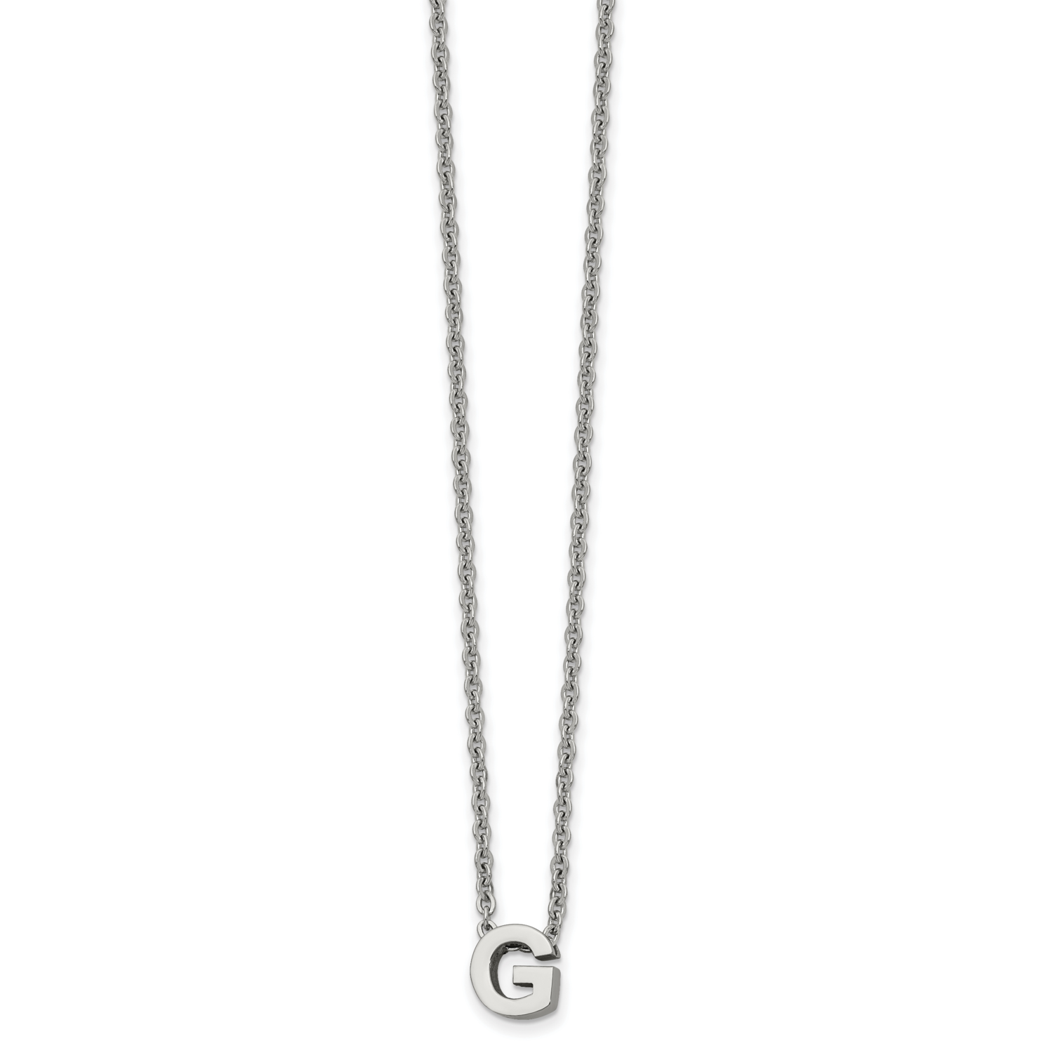 letter G 2 Inch Extension 18 Inch Necklace Stainless Steel Polished SRN2497G-18 by Chisel, MPN: SRN…