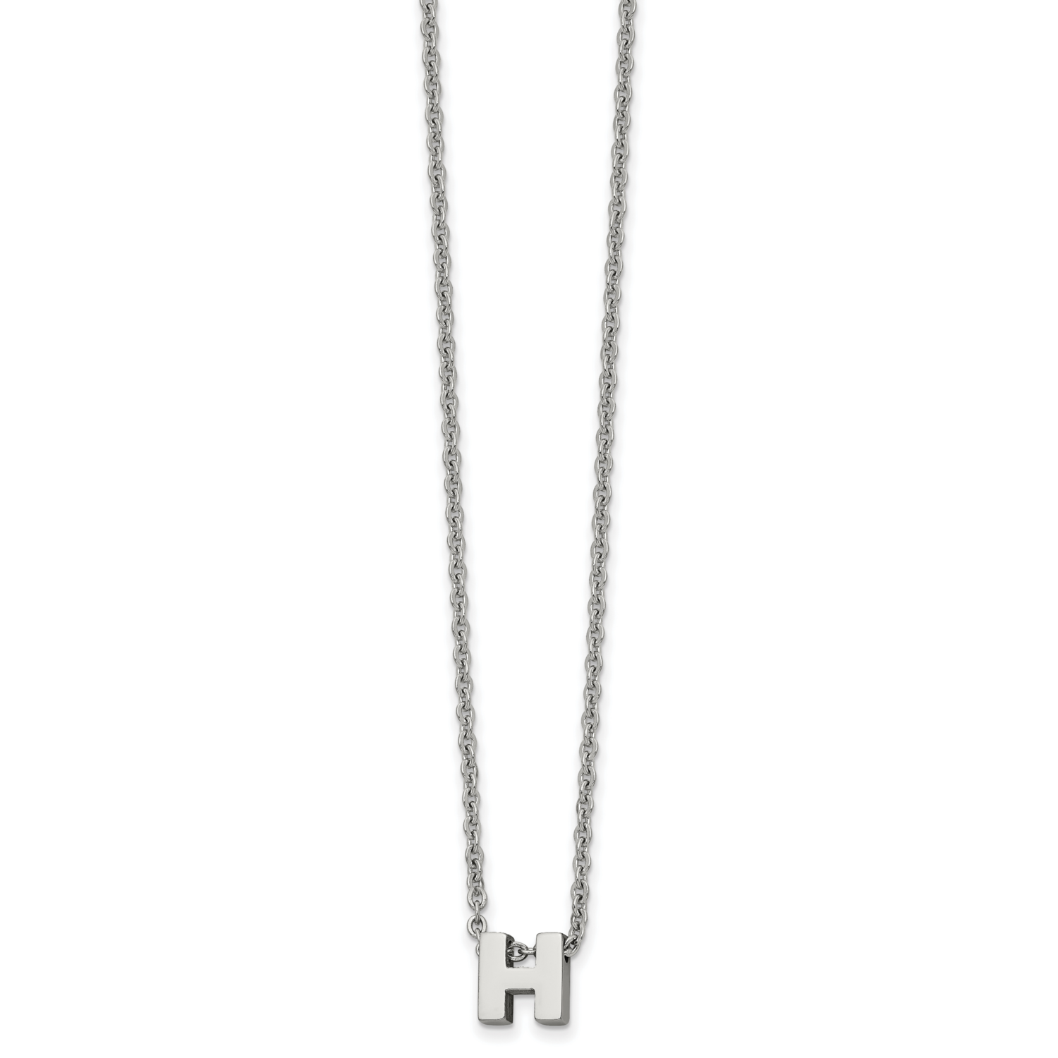 letter H 2 Inch Extension 18 Inch Necklace Stainless Steel Polished SRN2497H-18 by Chisel, MPN: SRN…