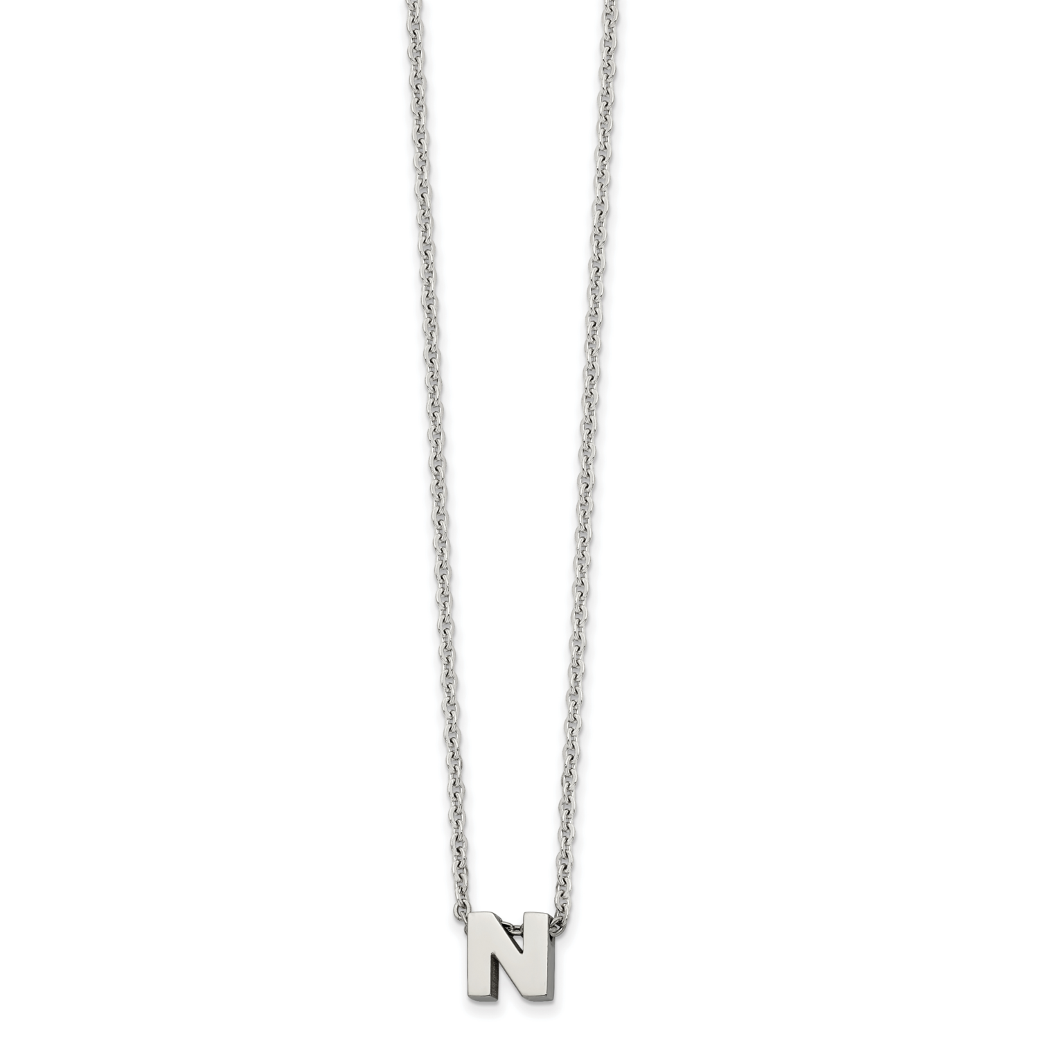letter N 2 Inch Extension 18 Inch Necklace Stainless Steel Polished SRN2497N-18