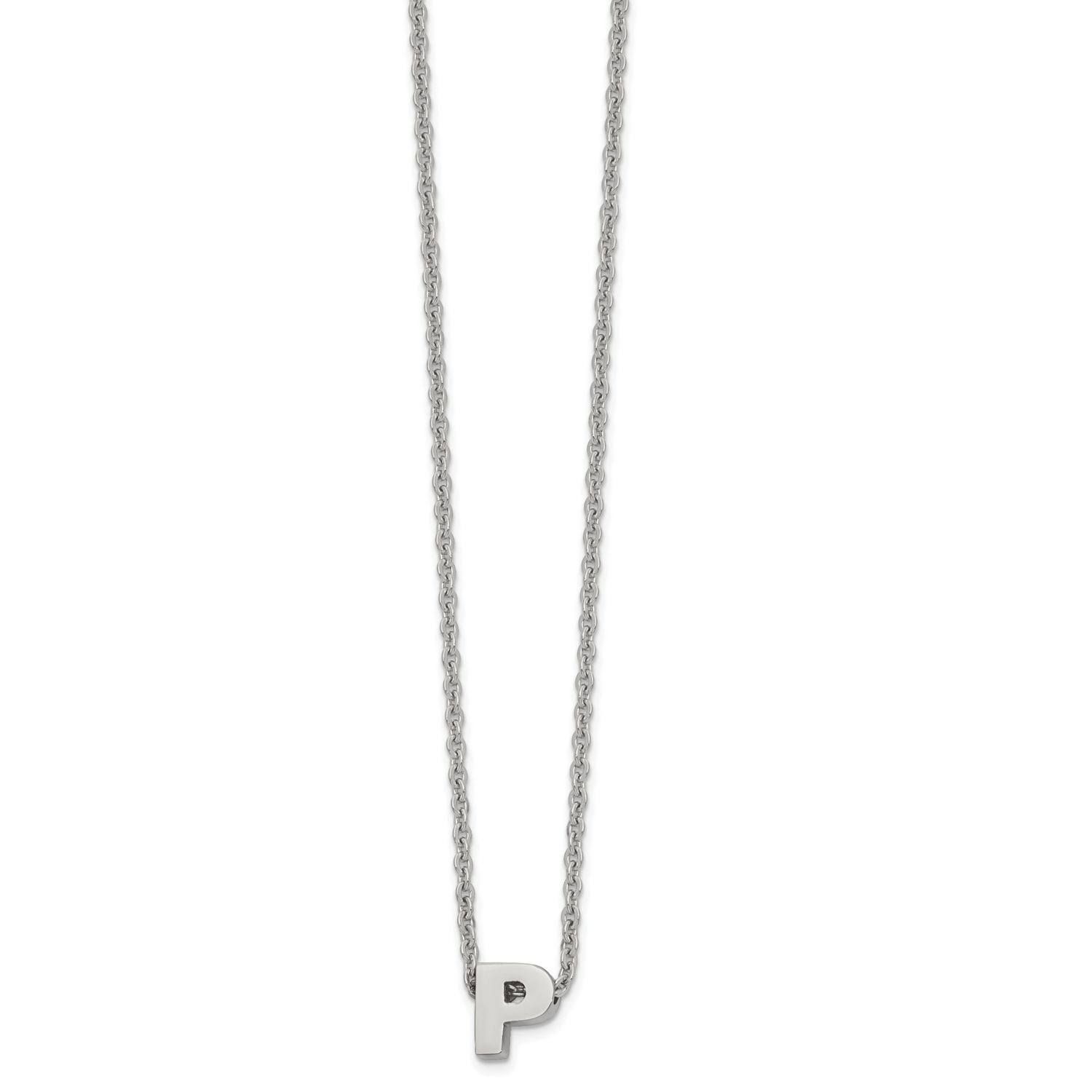 letter P 2 Inch Extension 18 Inch Necklace Stainless Steel Polished SRN2497P-18 by Chisel, MPN: SRN…