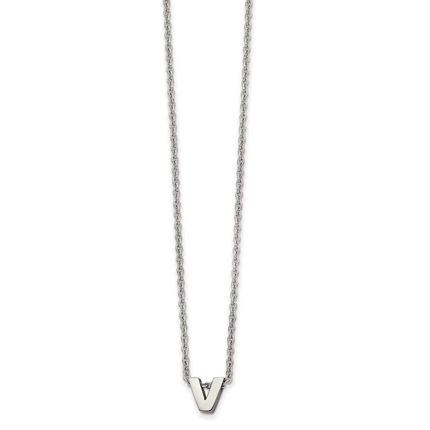 letter V 2 Inch Extension 18 Inch Necklace Stainless Steel Polished SRN2497V-18 by Chisel, MPN: SRN…