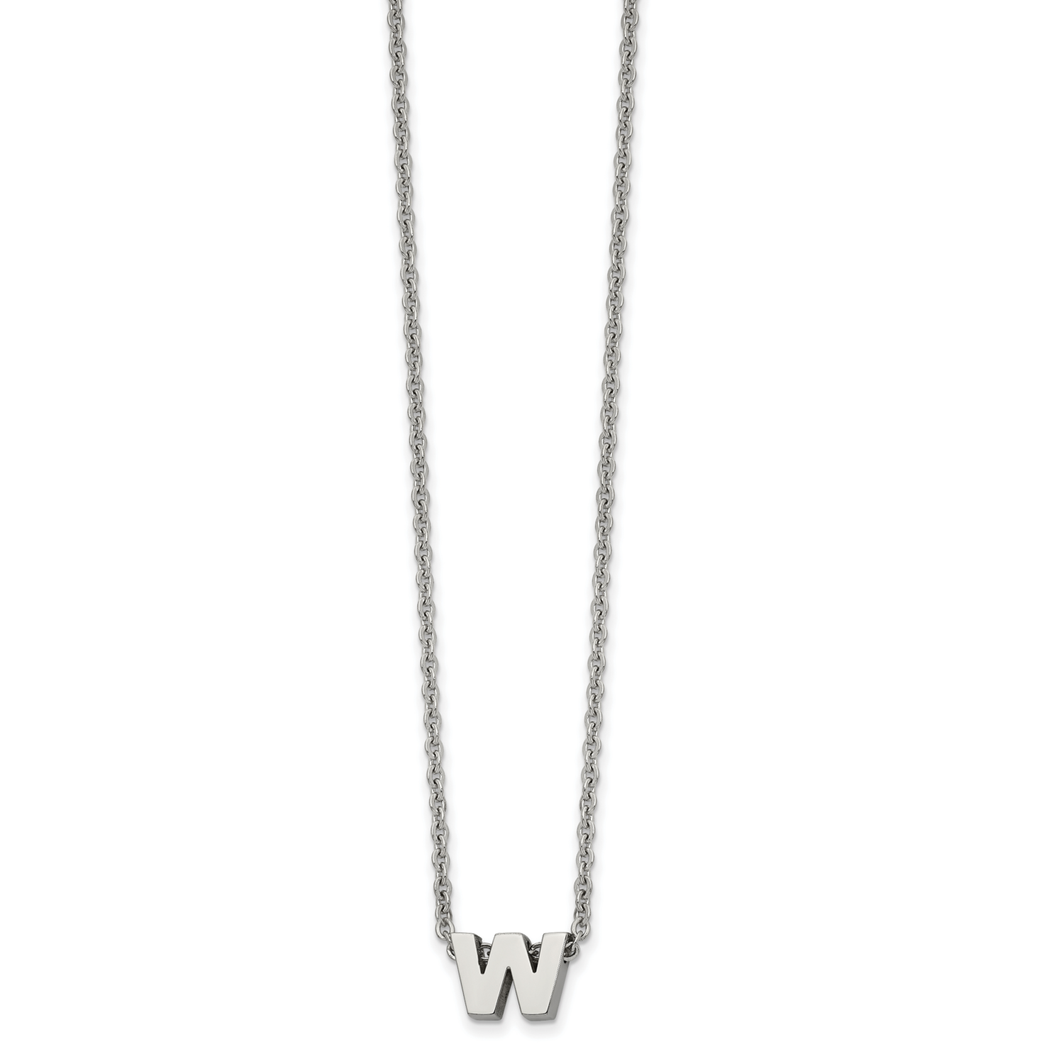 letter W 2 Inch Extension 18 Inch Necklace Stainless Steel Polished SRN2497W-18 by Chisel, MPN: SRN…