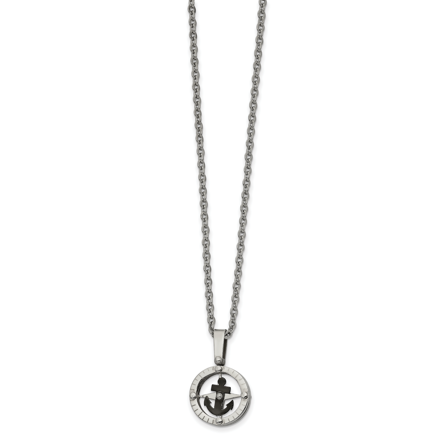 Black IP Moveable Compass Anchor 20 Inch Necklace Stainless Steel Polished SRN2509-20 by Chisel, MP…
