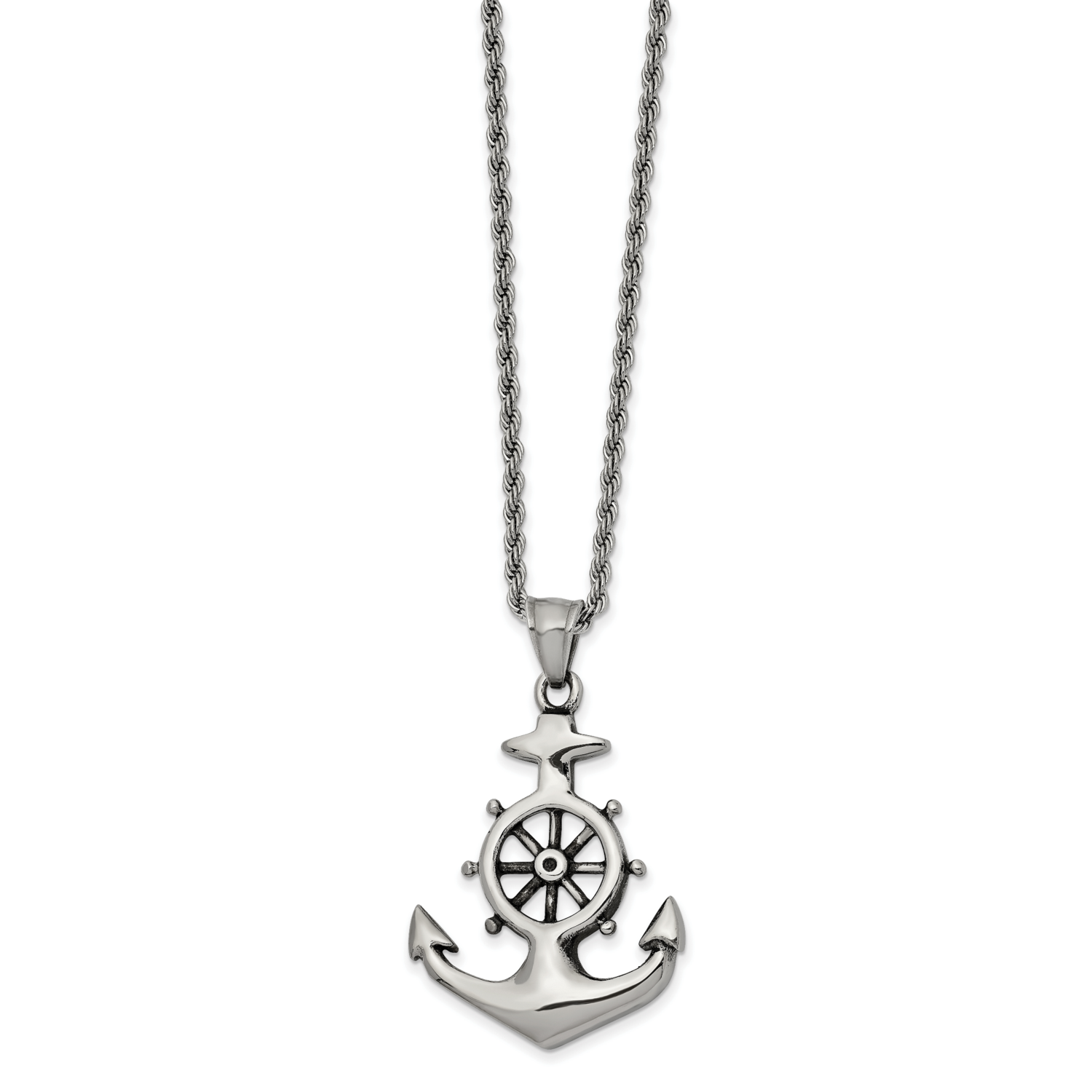 Polished Anchor 24 Inch Necklace Stainless Steel Antiqued SRN2510-24 by Chisel, MPN: SRN2510-24, 19…