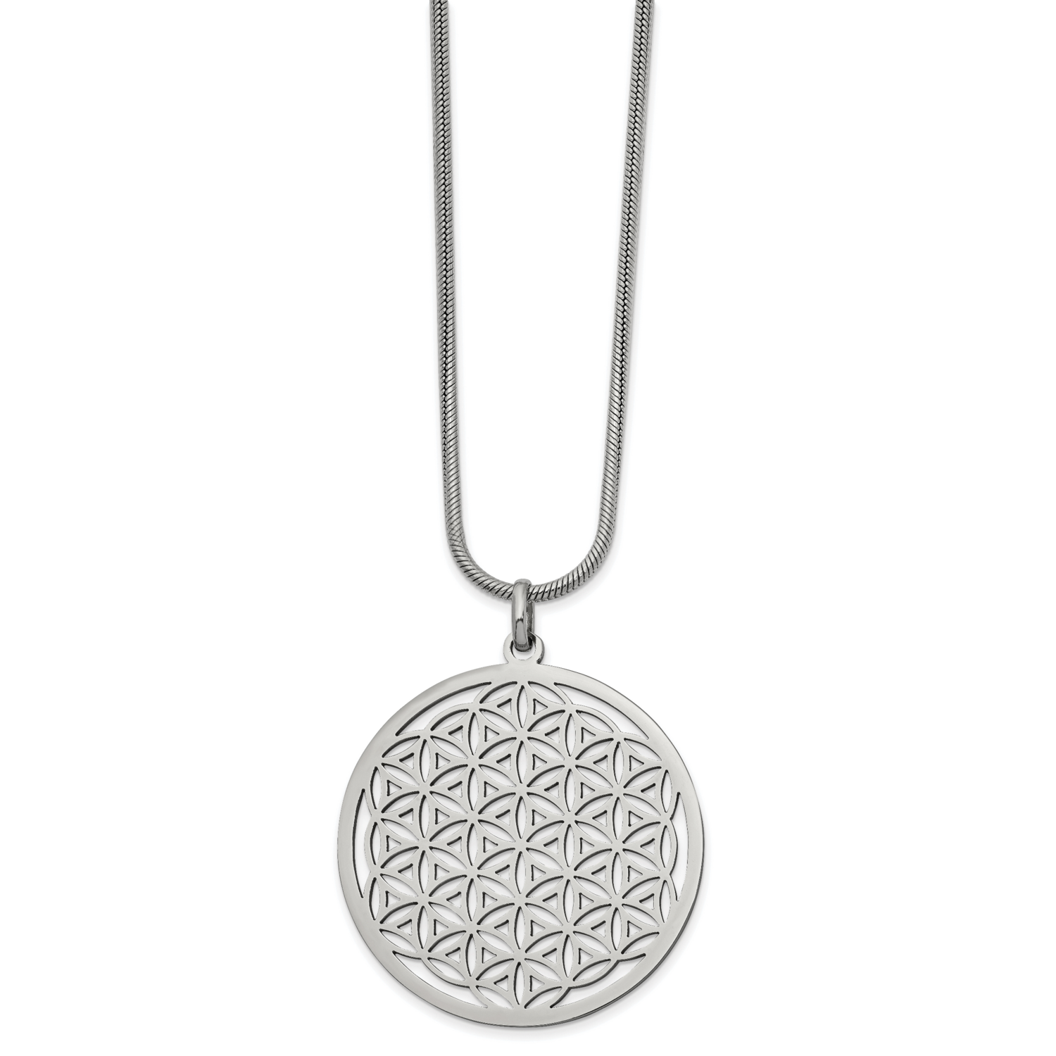Flower Cut-out Large Circle 20 Inch Necklace Stainless Steel Polished SRN2521-20 by Chisel, MPN: SR…