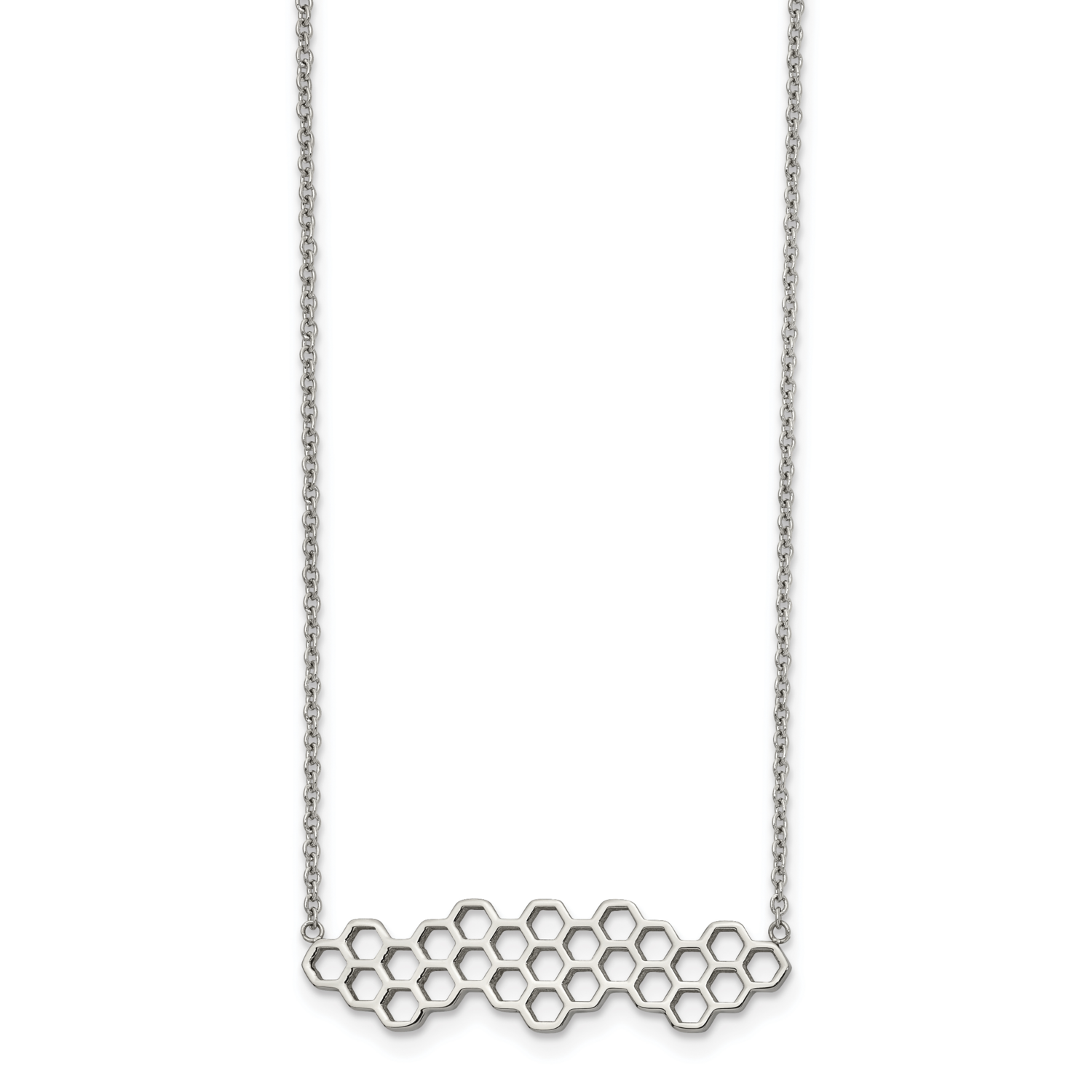 Honeycomb 17.75 Inch with 1.25 Inch Extension Necklace Stainless Steel Polished SRN2536-17.75