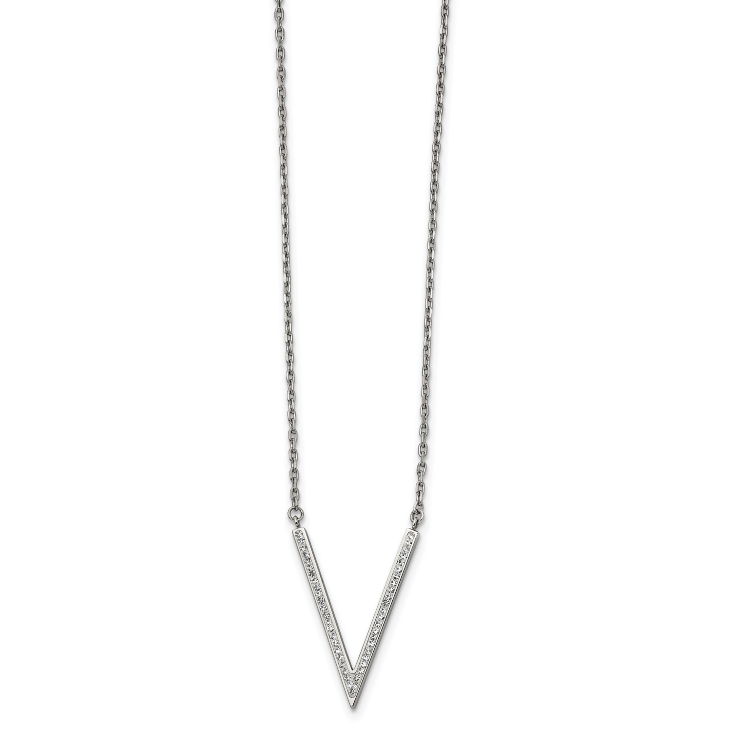 Preciosa Crystal 1.25 Inch . Extension V-shape Necklace Stainless Steel Polished SRN2555-16.5