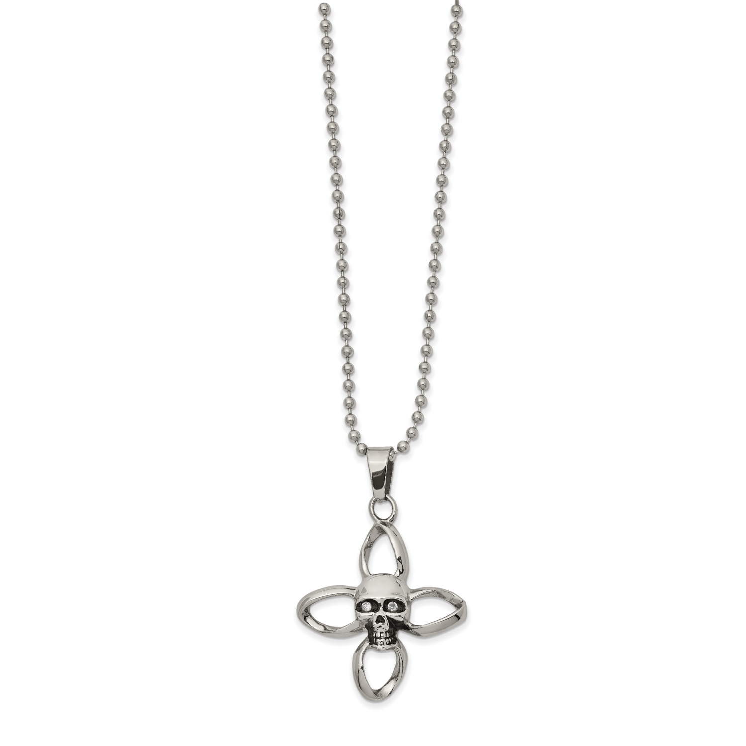 Oxidized CZ Stone Stone Skull Cross 22 Inch Necklace Stainless Steel Polished SRN2575-22 by Chisel,…