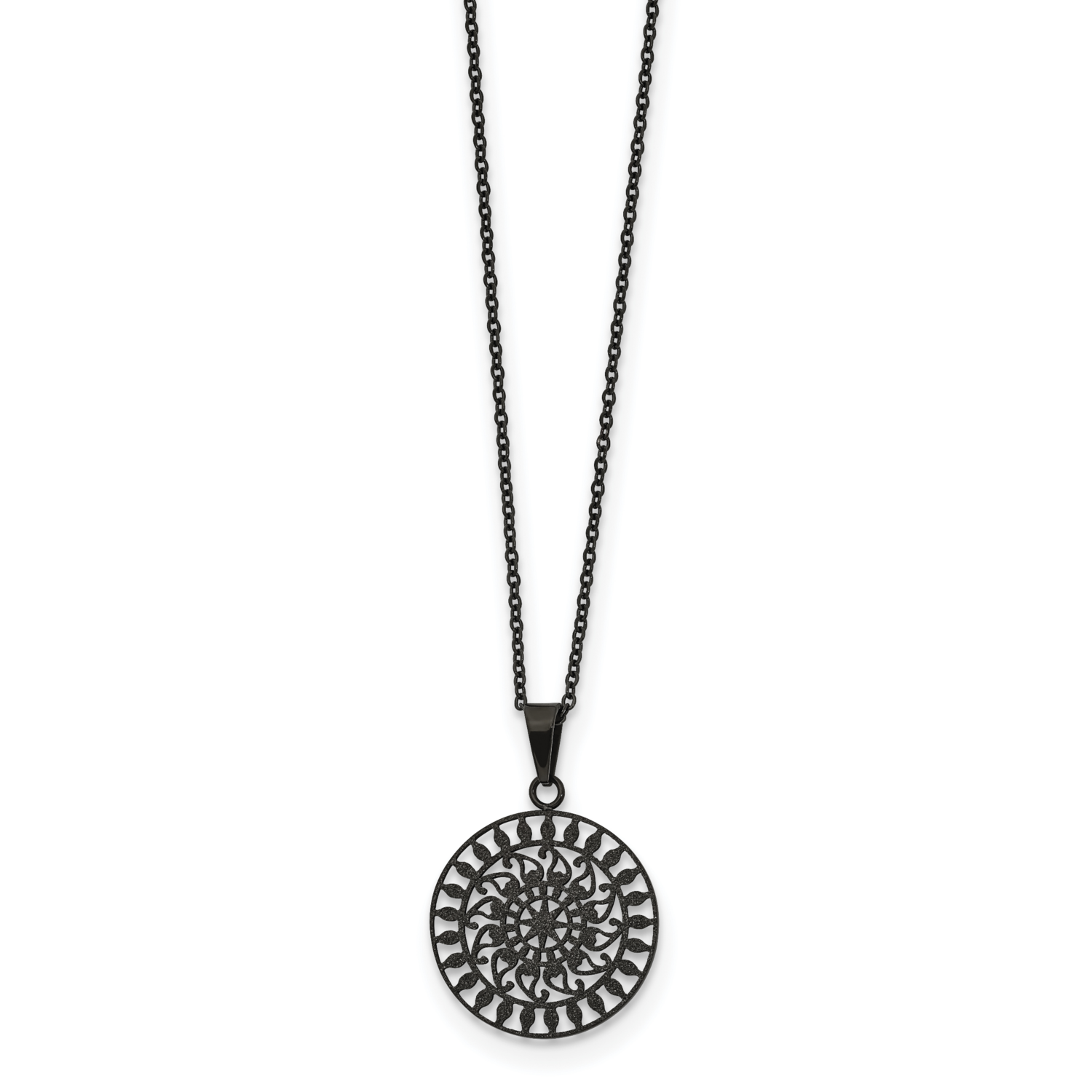 Black IP-plated Laser Cut 16 Inch 2 Inch Extension Necklace Stainless Steel Polished SRN2577-16