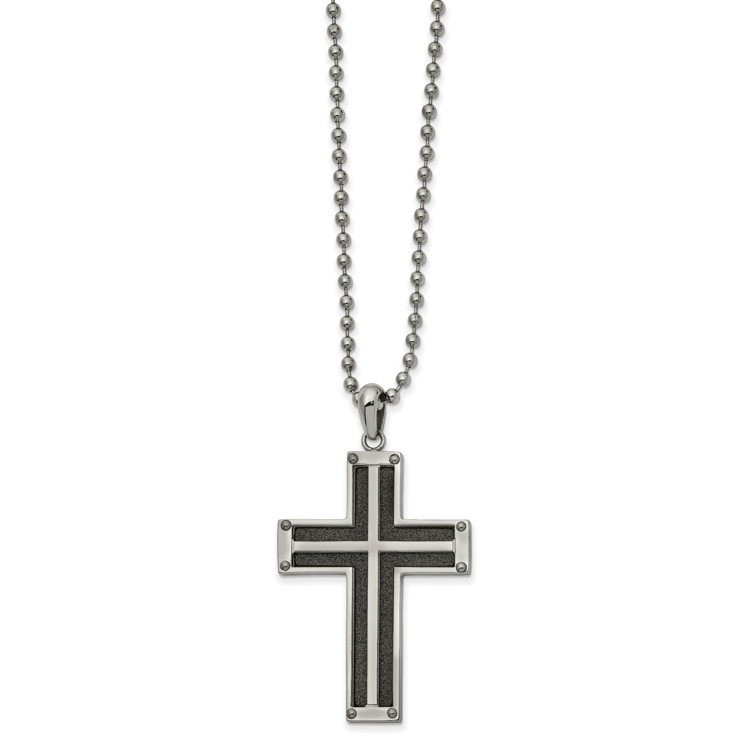 Black IP-plated Laser cut Cross 22 Inch Necklace Stainless Steel Polished SRN2600-22