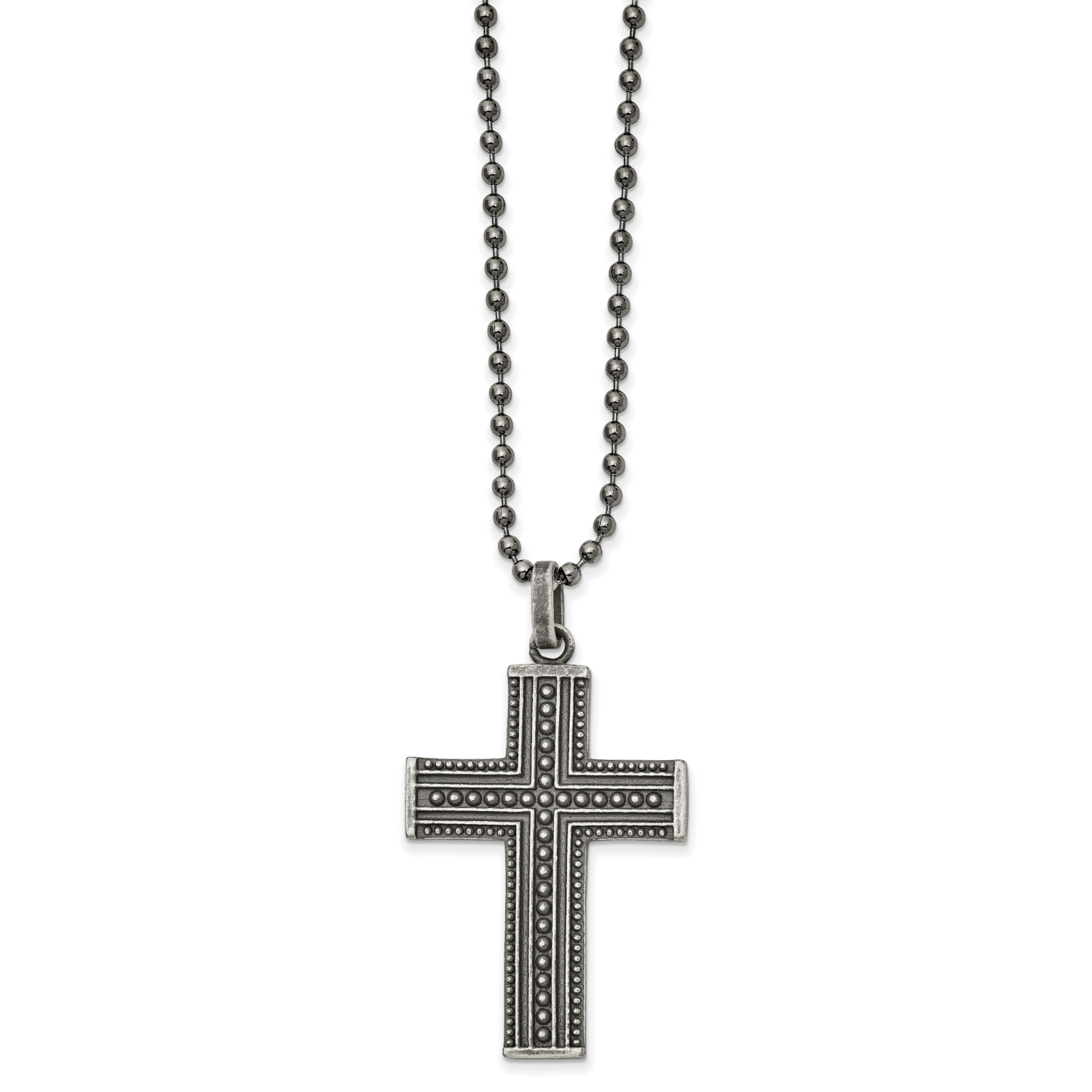 Polished GunMetal IP Cross 22 Inch Necklace Stainless Steel Antiqued SRN2603-22