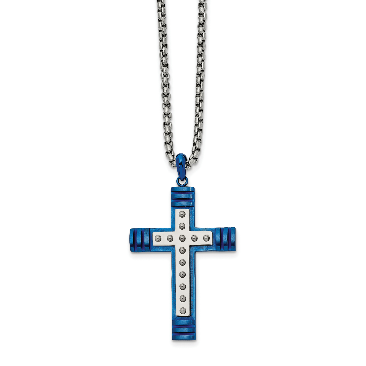 Blue IP-plated Cross 22 Inch Necklace Stainless Steel Polished SRN2616-22