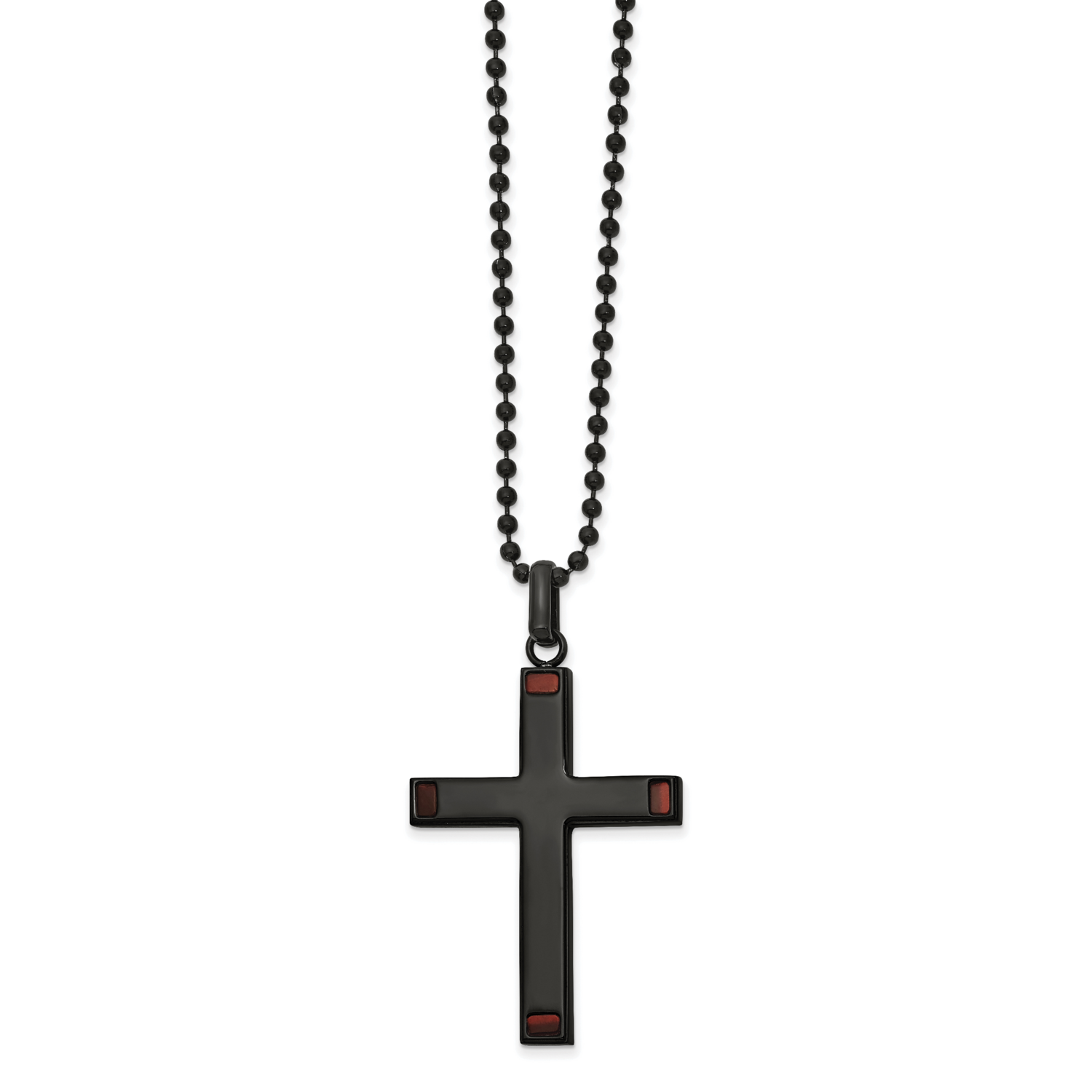 Black IP-plated with Tiger&#39;s Eye Cross 22 Inch Neckla Stainless Steel Polished SRN2619-22