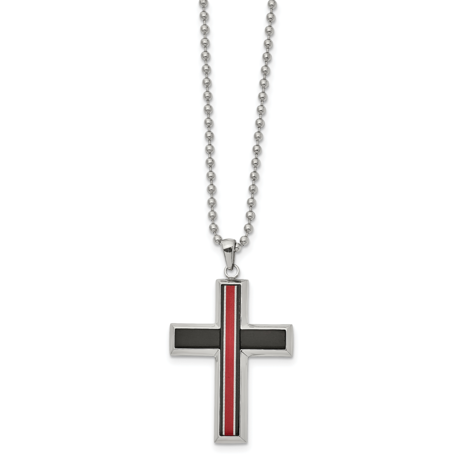 Polished Fiber Glass 22 Inch Cross Necklace Stainless Steel Brushed SRN2634-22