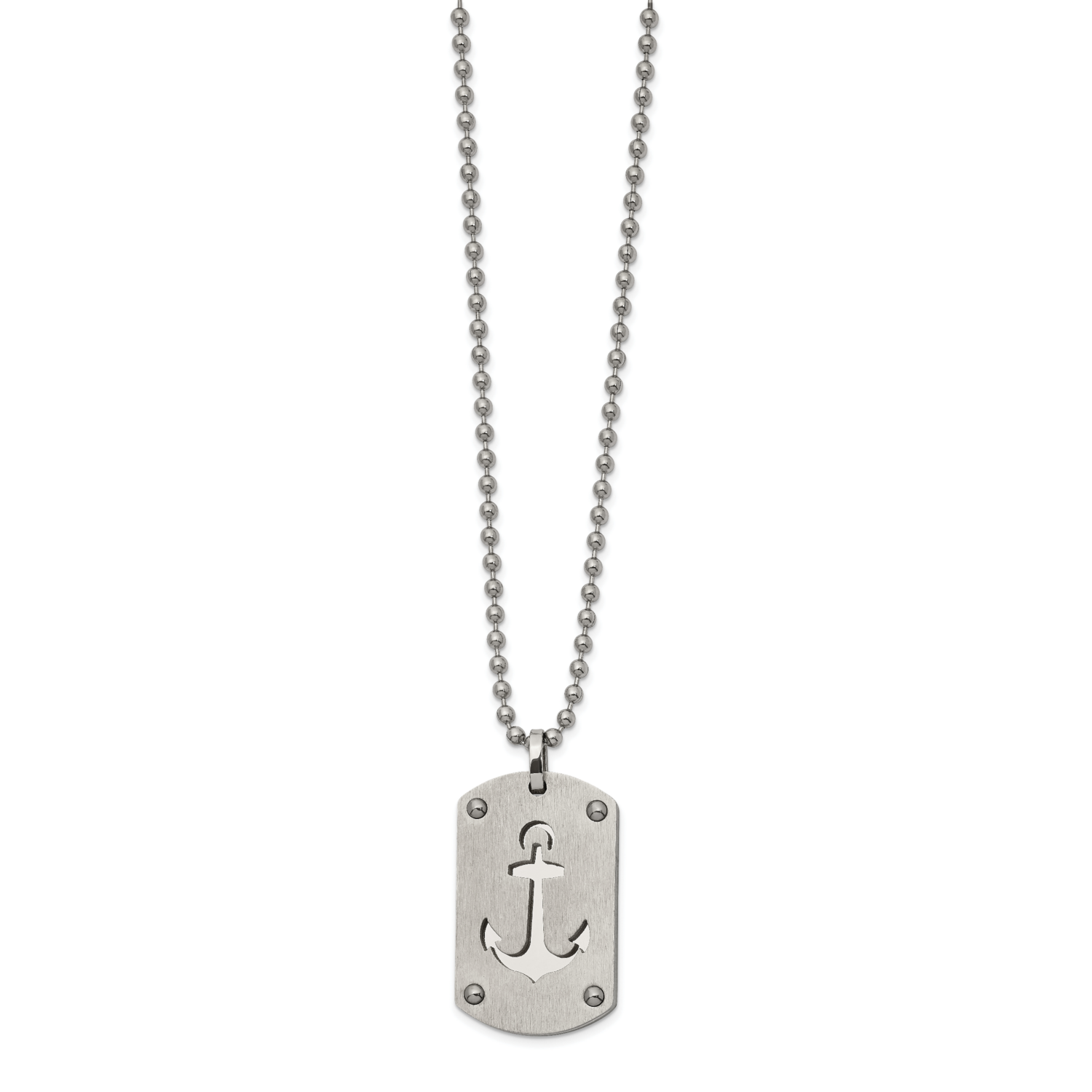 Anchor Dog Tag Necklace Stainless Steel Brushed and Polished SRN2636-24