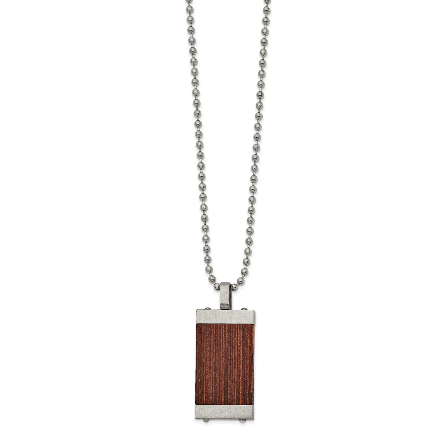 Wood Inlay 22 Inch Necklace Stainless Steel Brushed SRN2637-22