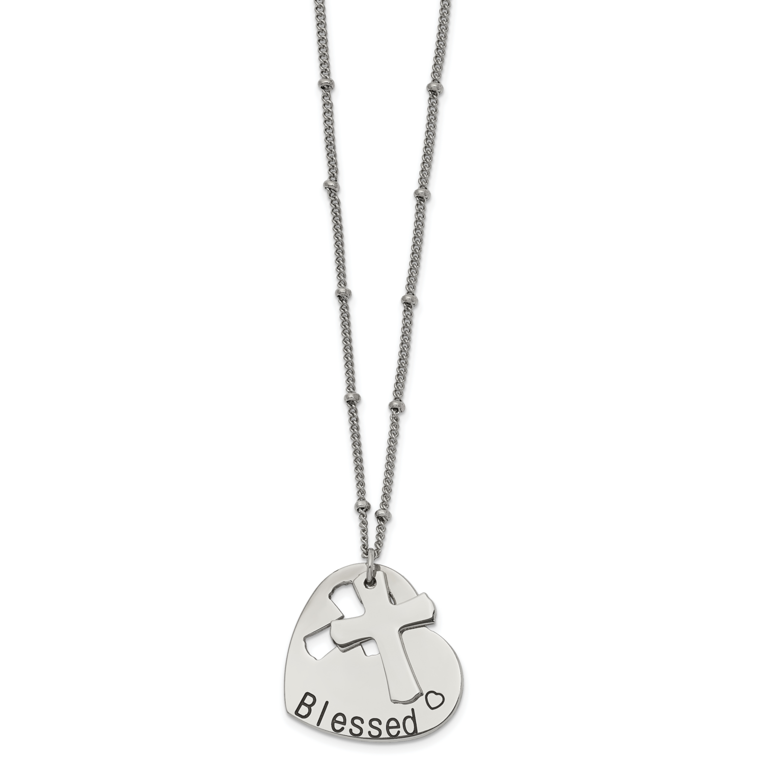 BLESSED Heart and Cross 20 Inch . Necklace Stainless Steel Polished SRN2648-20