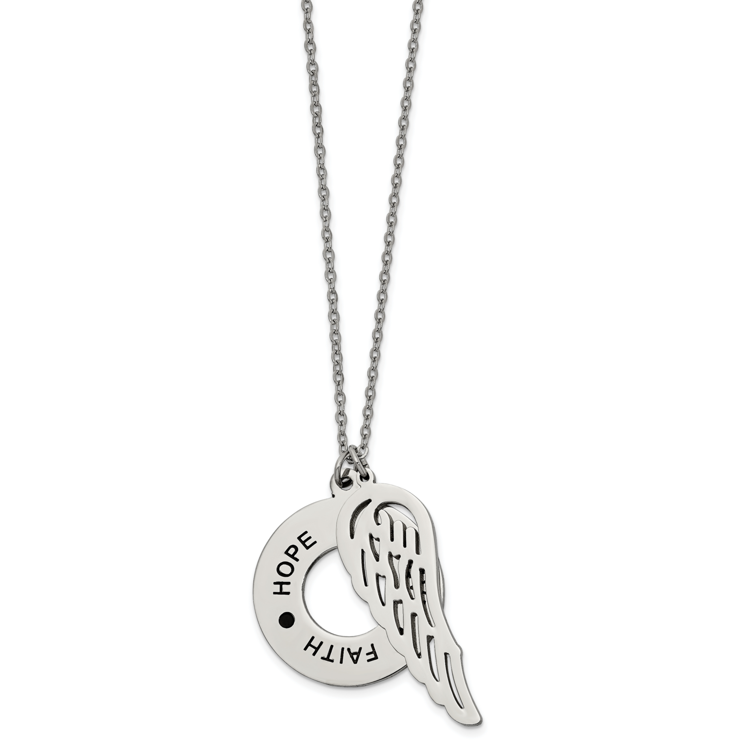 FAITH HOPE BELIEVE Wing 29 Inch . Necklace Stainless Steel Polished SRN2650-29