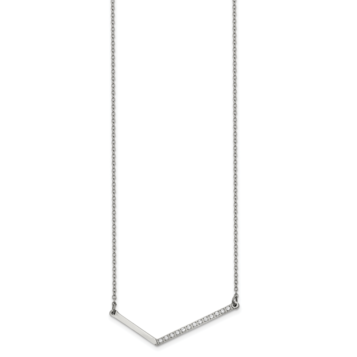 CZ Stone Stone Angled Bar 17.5 Inch Necklace Stainless Steel Polished SRN2656-17.5