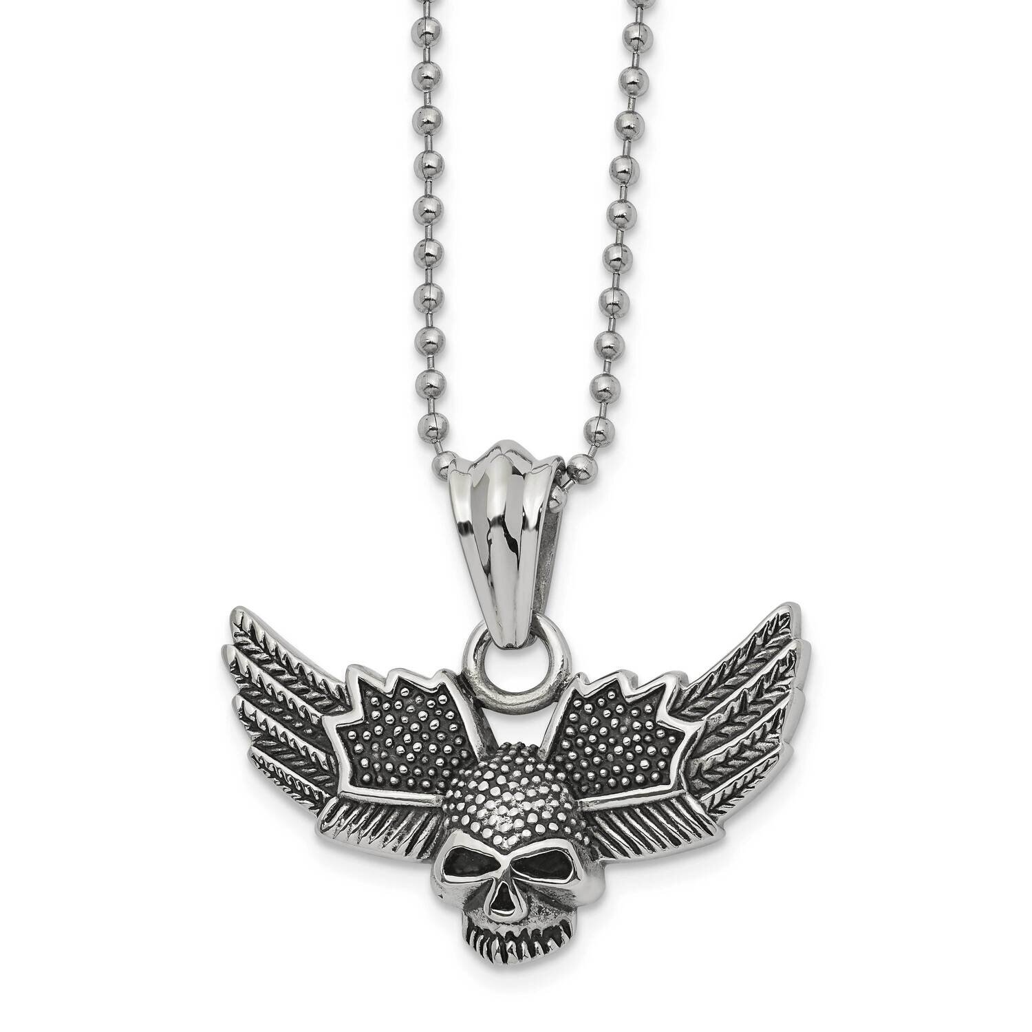 Polished Skull Wings 22 Inch Necklace Stainless Steel Antiqued SRN267-22 by Chisel, MPN: SRN267-22,…
