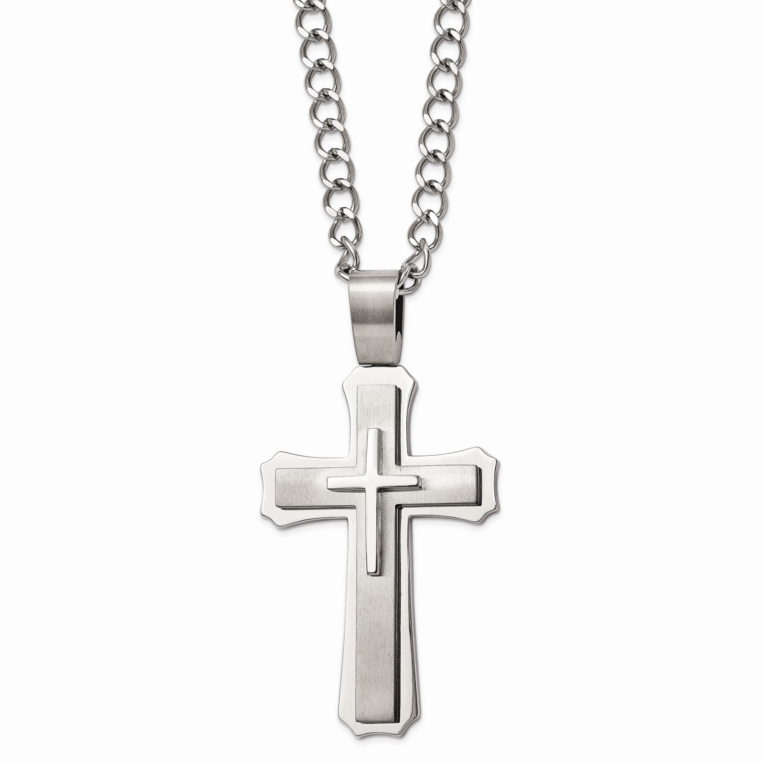 Cross Pendant 24 Inch Necklace Stainless Steel SRN307-24