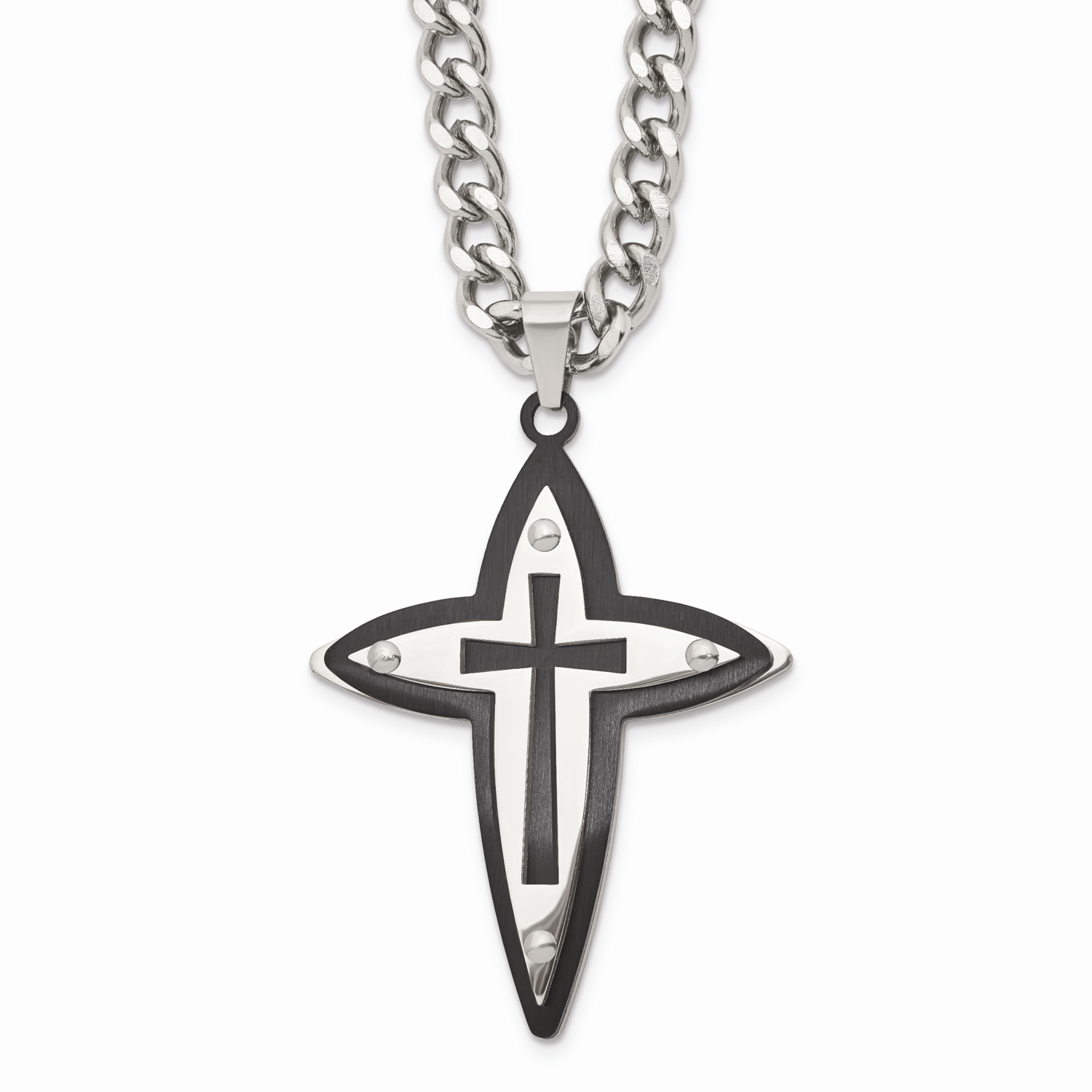 Polished Black IP-plated Cross 22 Inch Necklace Stainless Steel Brushed SRN315-22 by Chisel, MPN: S…