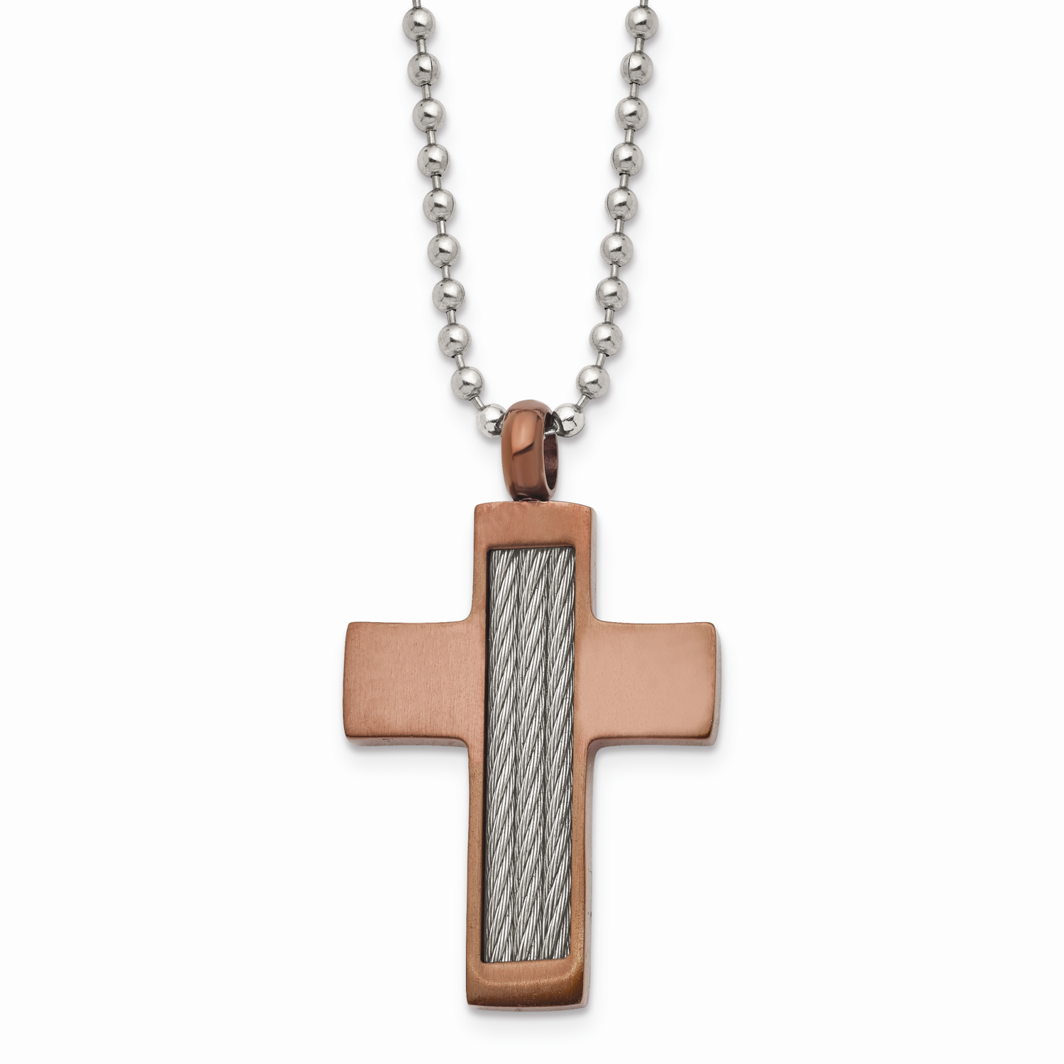 Brown IP-plated Cross 24 Inch Necklace Stainless Steel SRN357-24